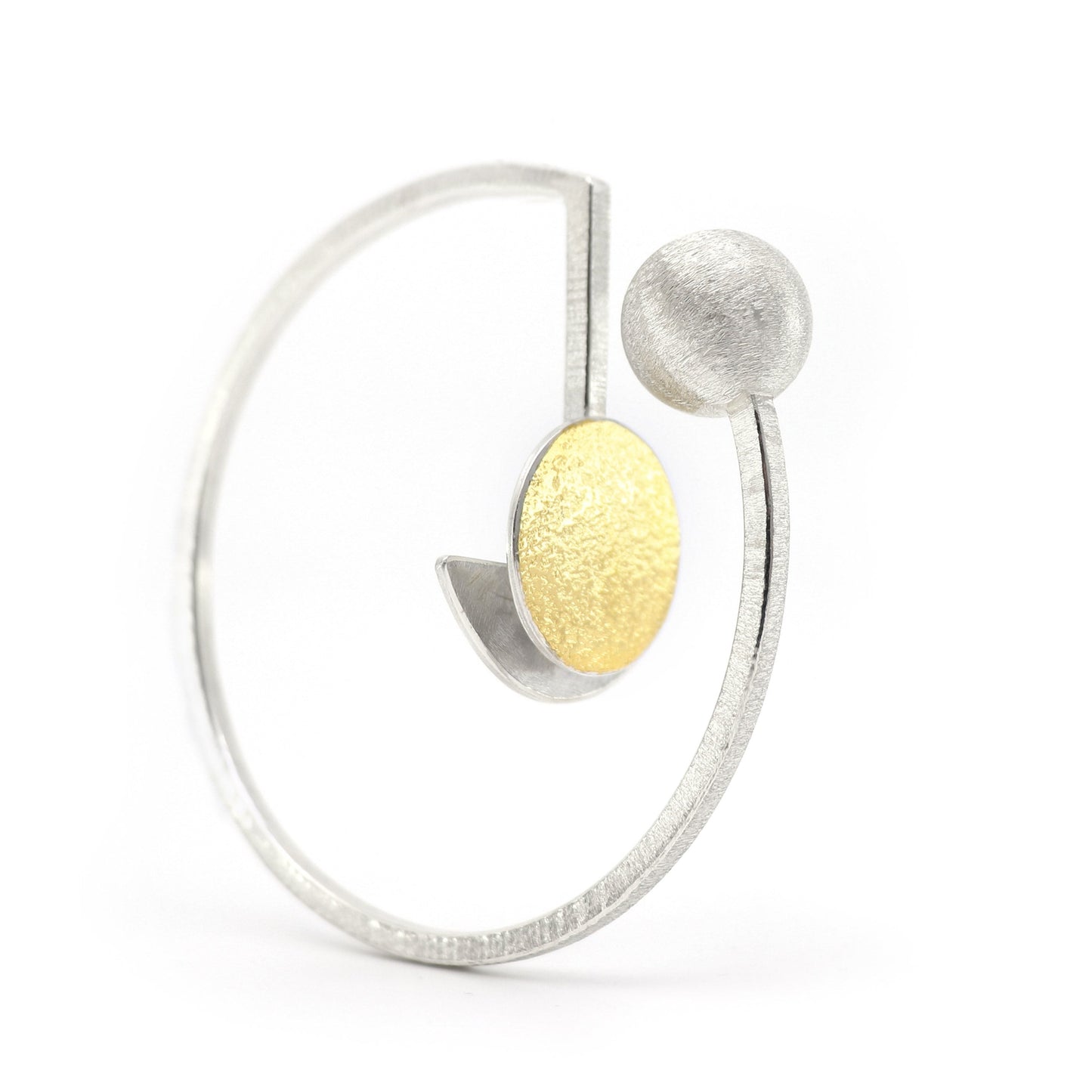 Inverse-G architectural statement bangle silver gold handmade bracelet
