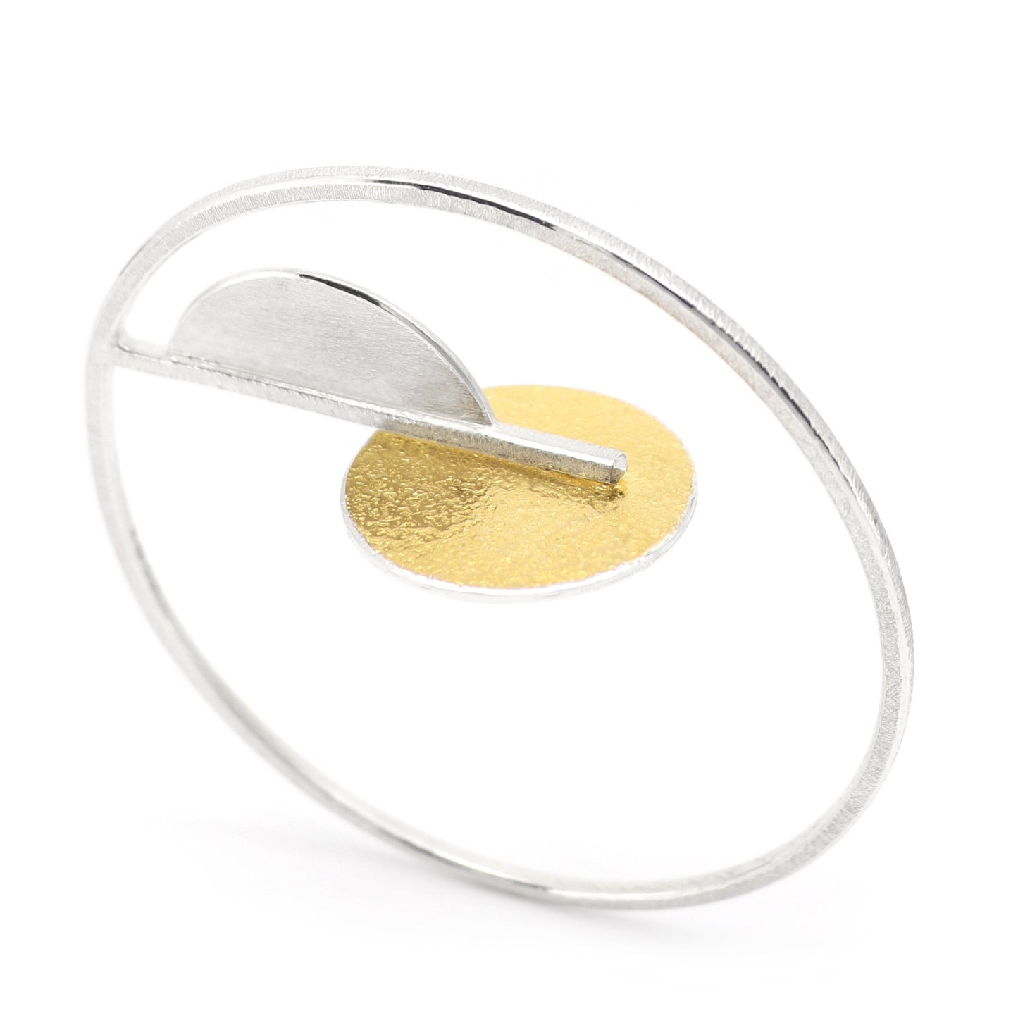 Inverse-O minimal statement bangle silver gold handmade bracelet
