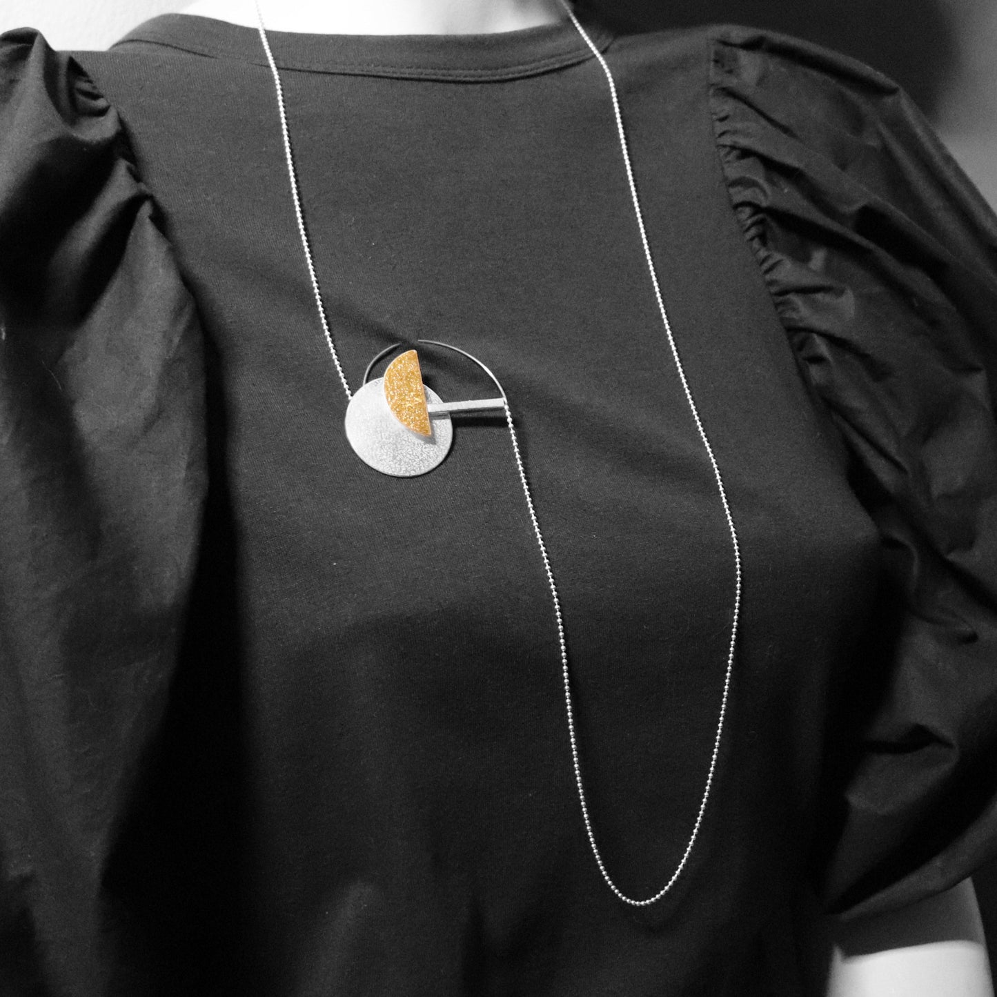 Inversible convertible statement necklace brooch SML gold silver