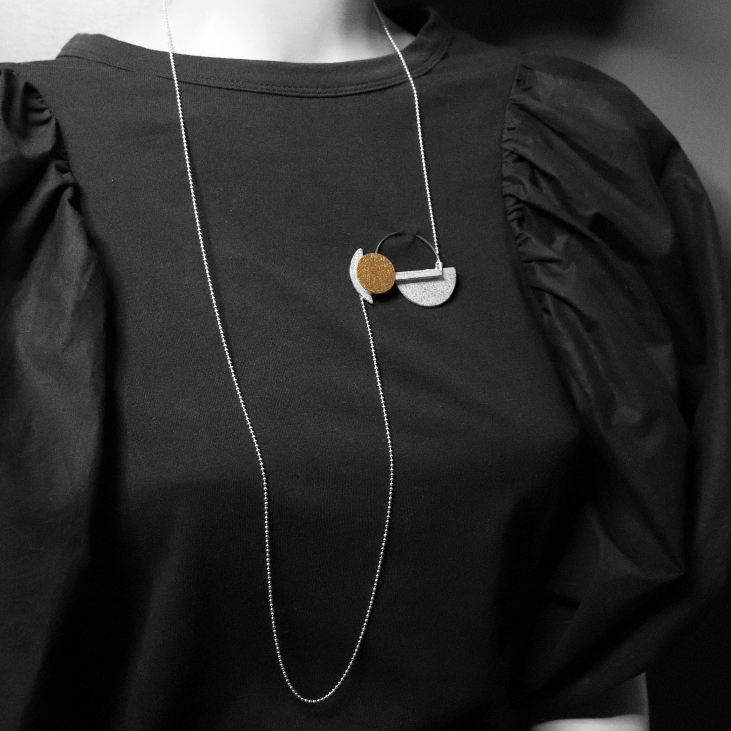 Inversible convertible necklace brooch LRG gold silver