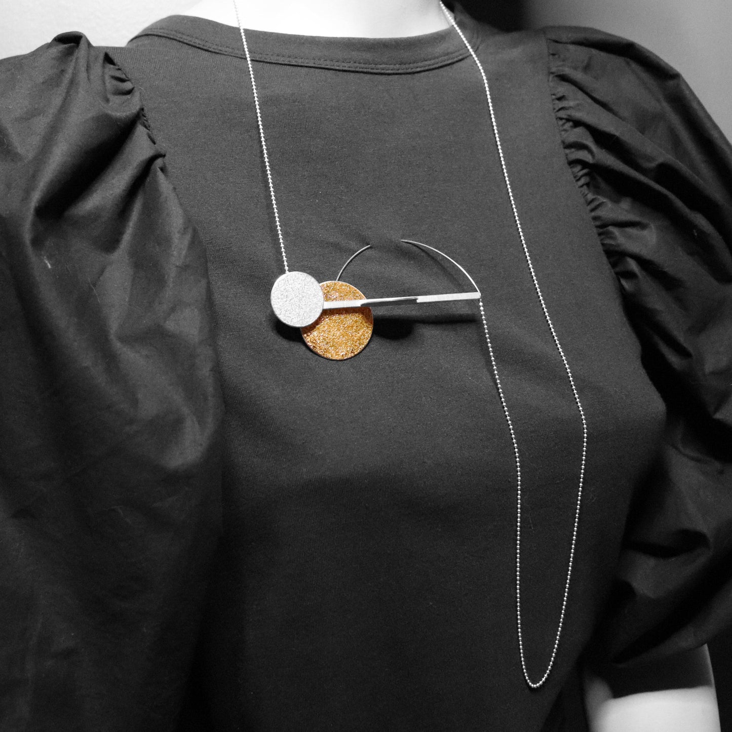Inversible statement brooch necklace LRG gold silver