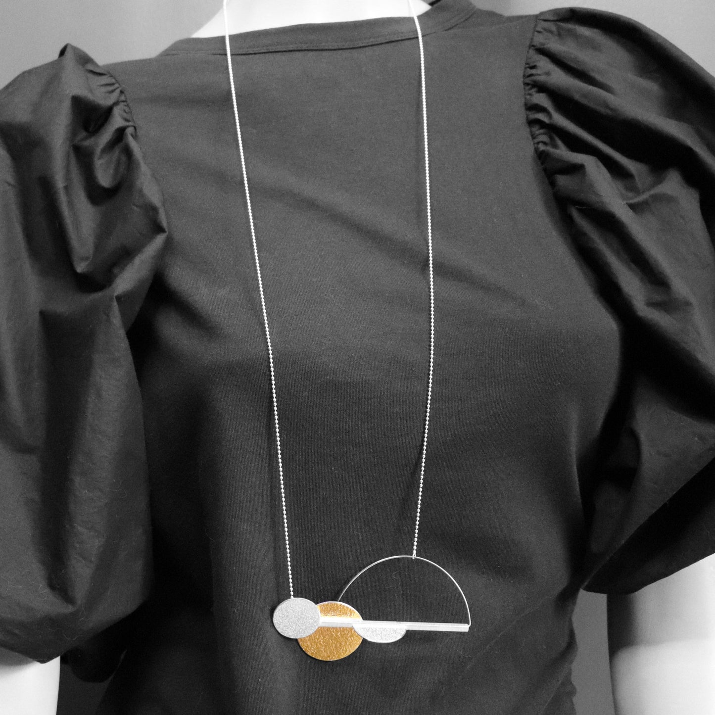 Inversible convertible brooch necklace LRG LONG gold silver