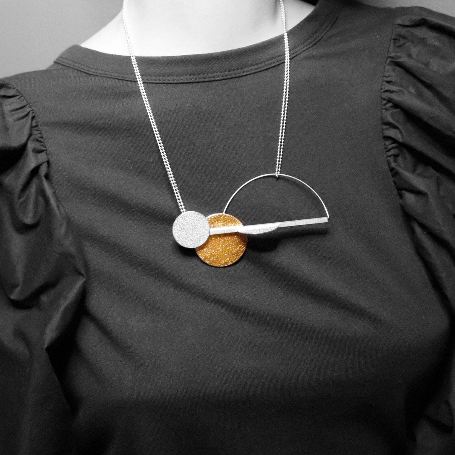 Inversible convertible brooch necklace LRG gold silver