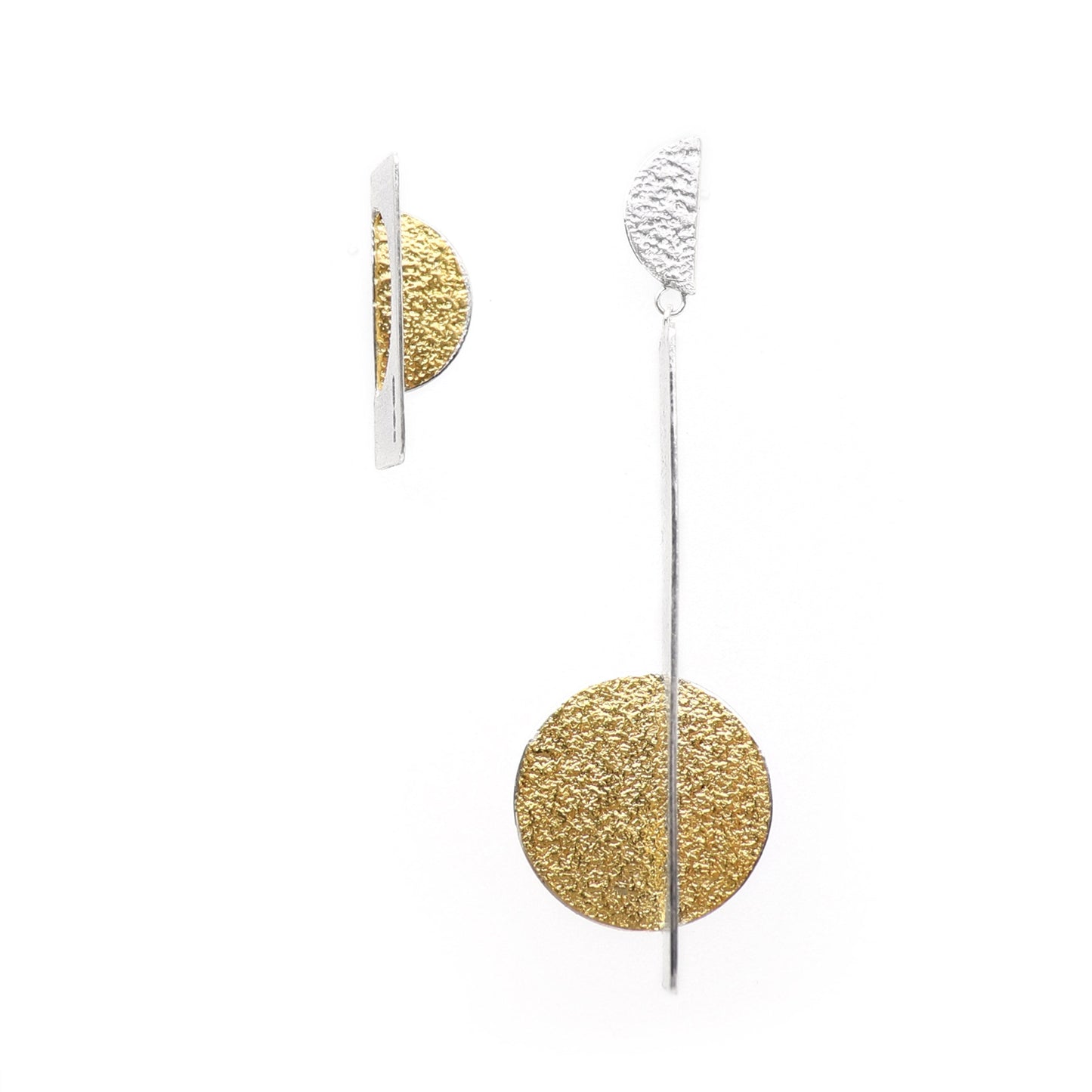 Inverted mismatched gold & silver statement handmade earrings