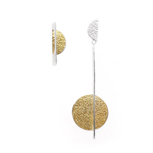 Inverted mismatched gold & silver statement handmade earrings