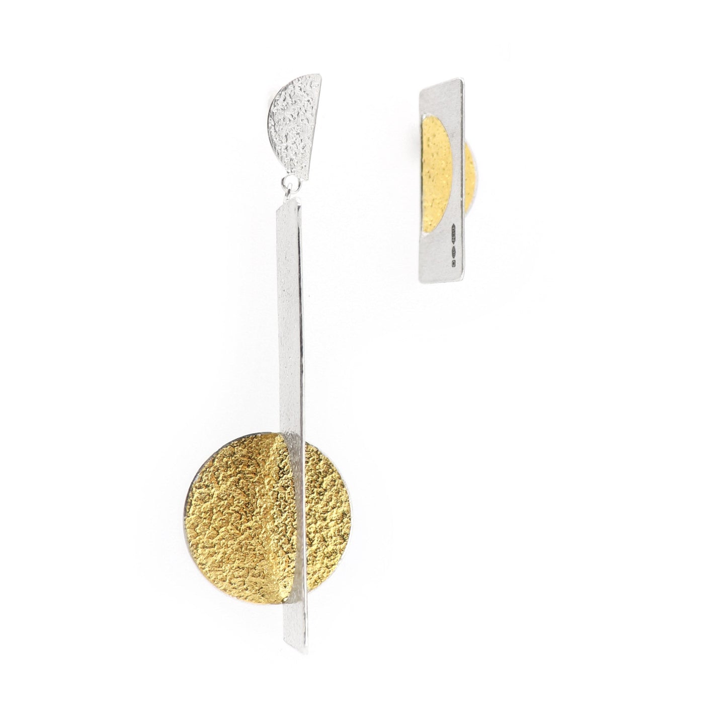 Inverted mismatched gold & silver bauhaus earrings
