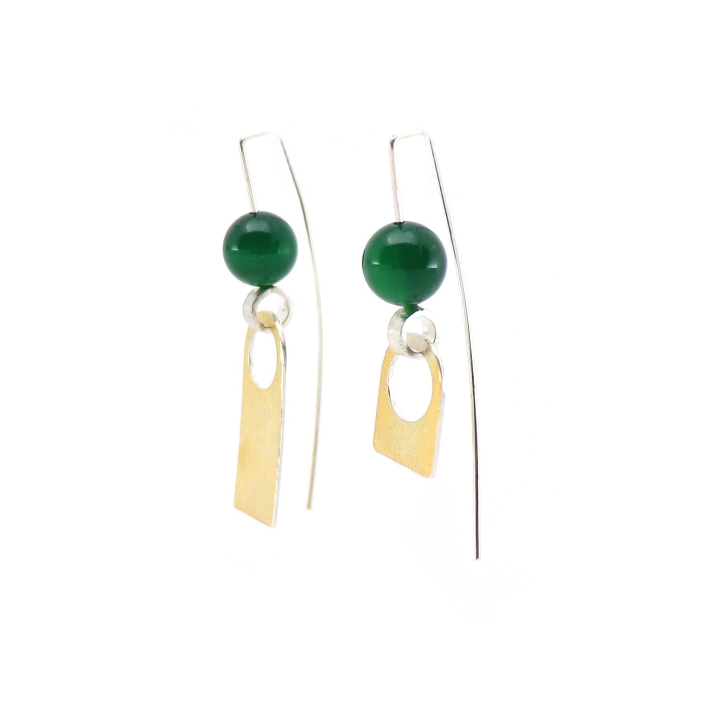 Arch reCreate earrings in bauhaus style silver and gold with green agate