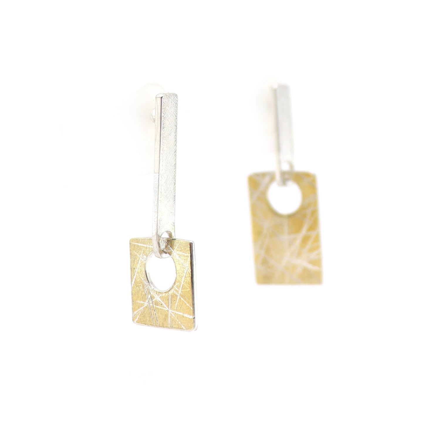 sq & rectangle reCreate earrings in bauhaus style silver and gold