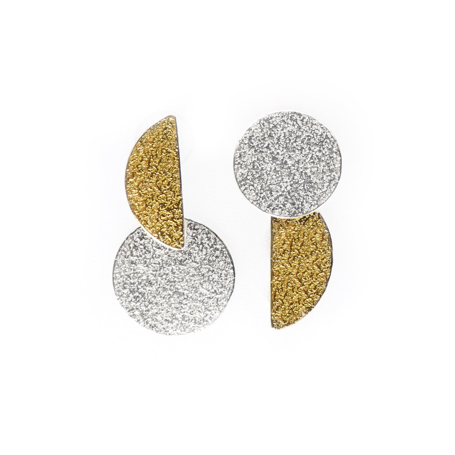 Retro 2tier bauhaus silver and gold handmade earrings