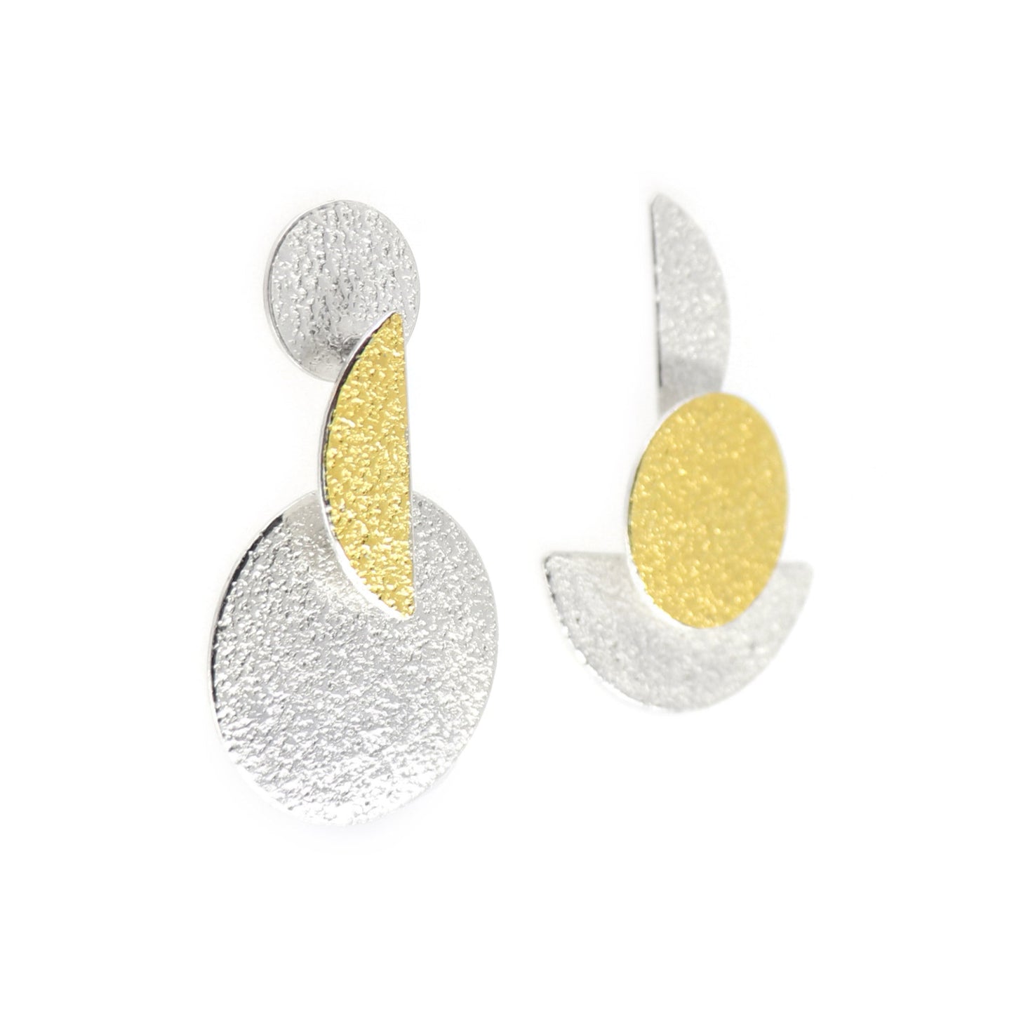 Retro 3tier architectural silver and gold textured keum boo earrings