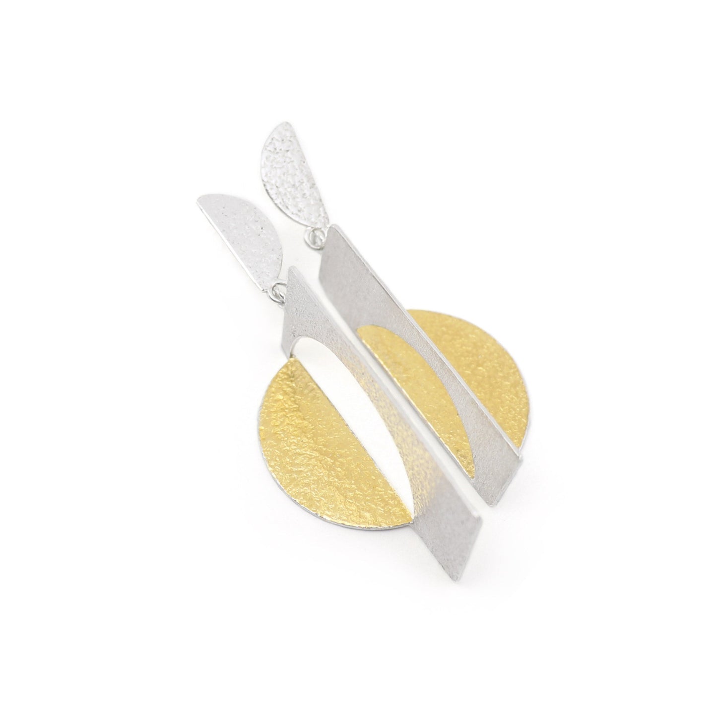 Architectural large statement silver and gold handmade earrings