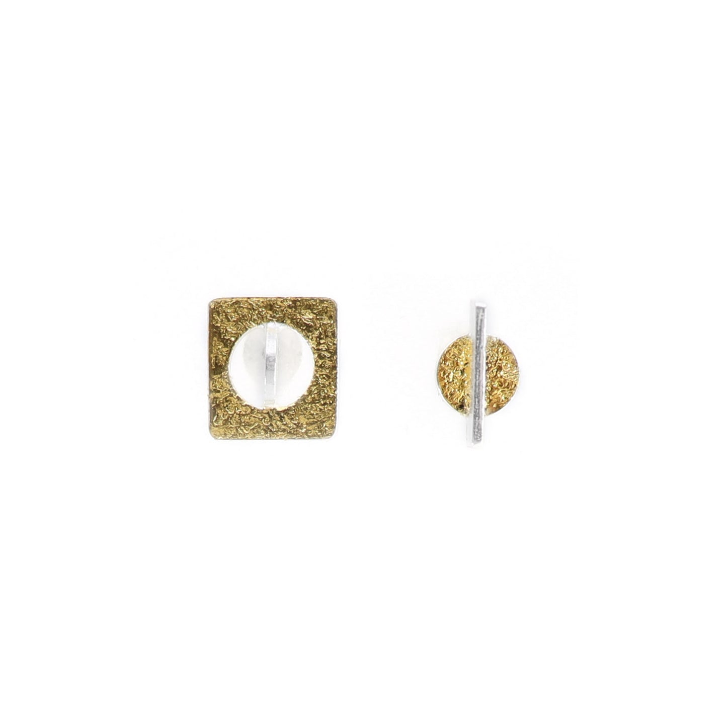 transpose mismatched gold Bauhaus stud earrings