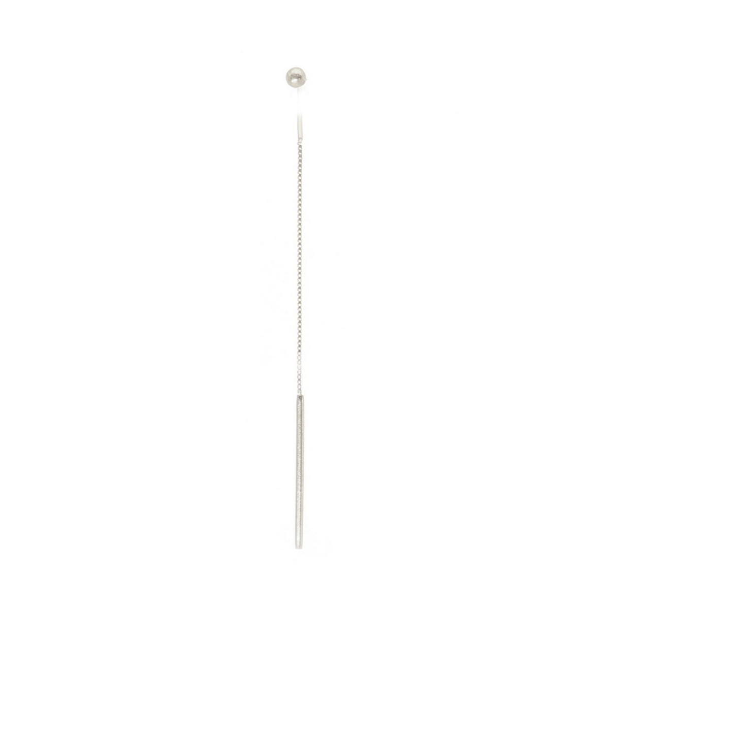 Long silver ball threader on a white background