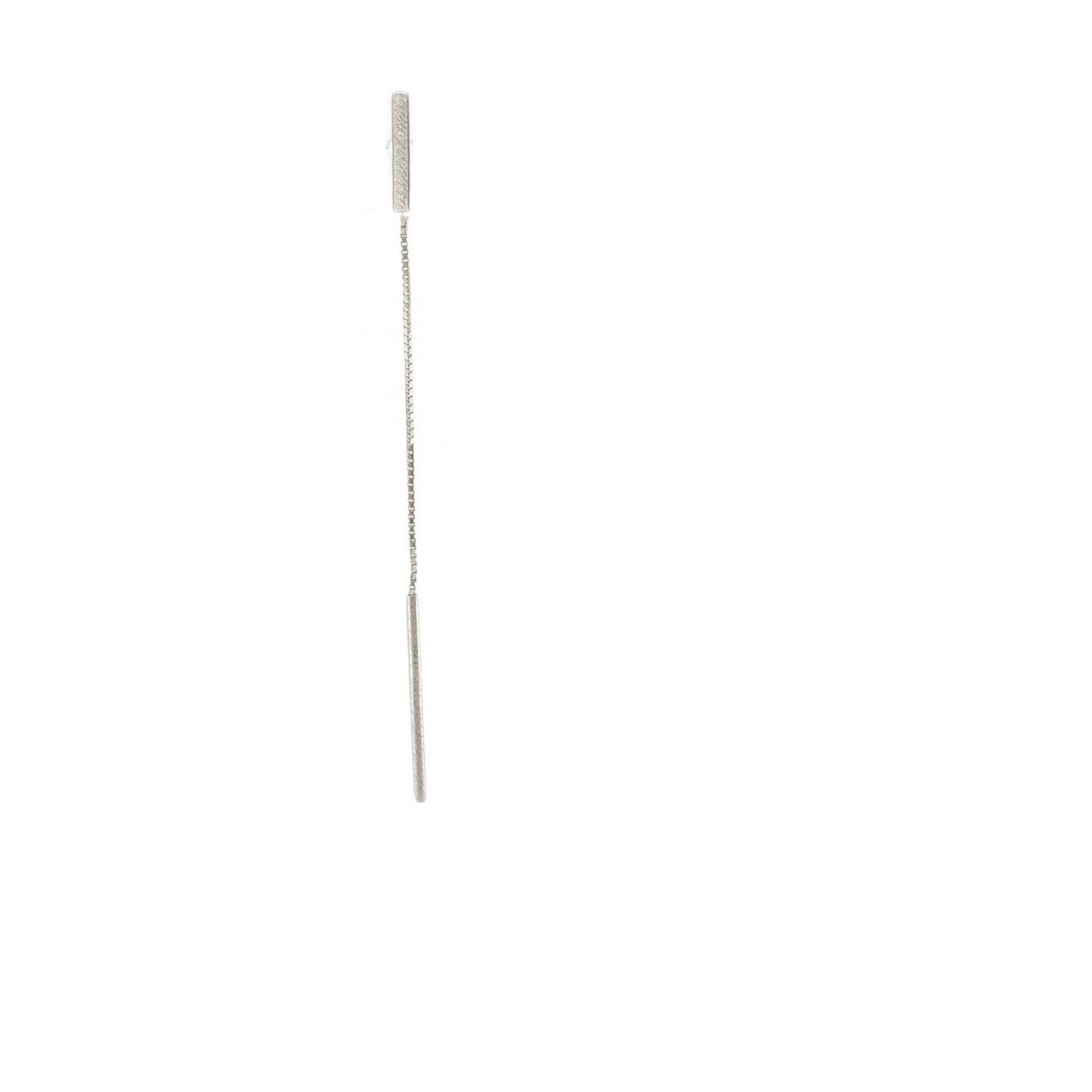 Long silver threader bar on a white background