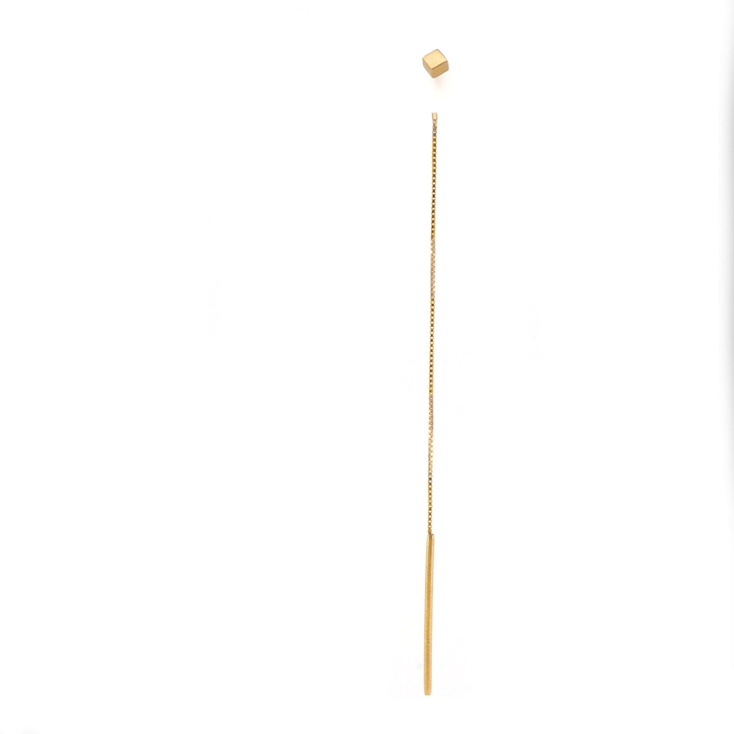 individual gold threader earrings with cube stud