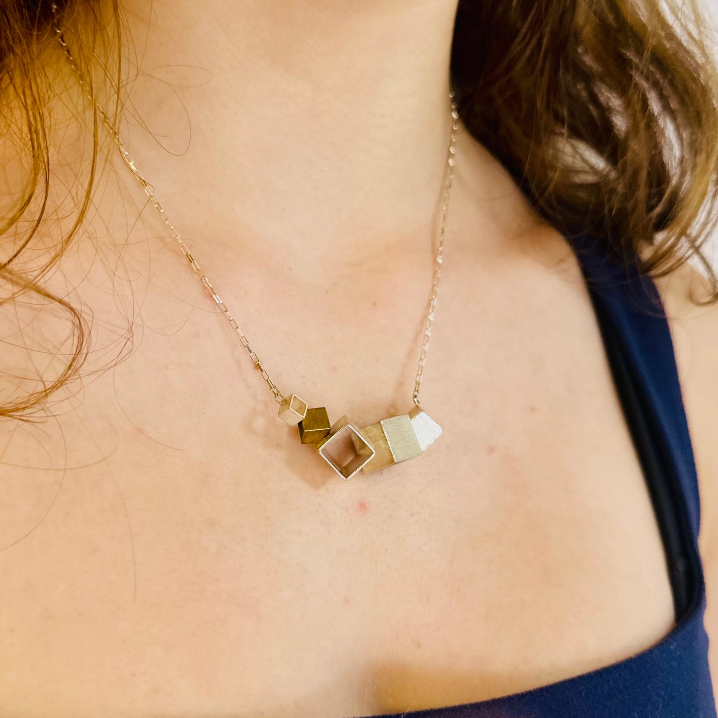 Cubist Silver + Brass Geometric Necklace | Members Only