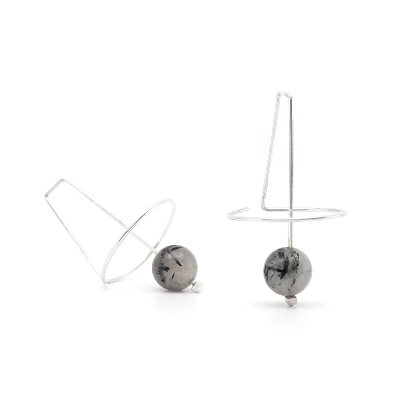 Geometric Labyrinth earrings with rutilated quartz