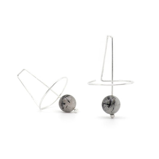 Geometric Labyrinth earrings with rutilated quartz