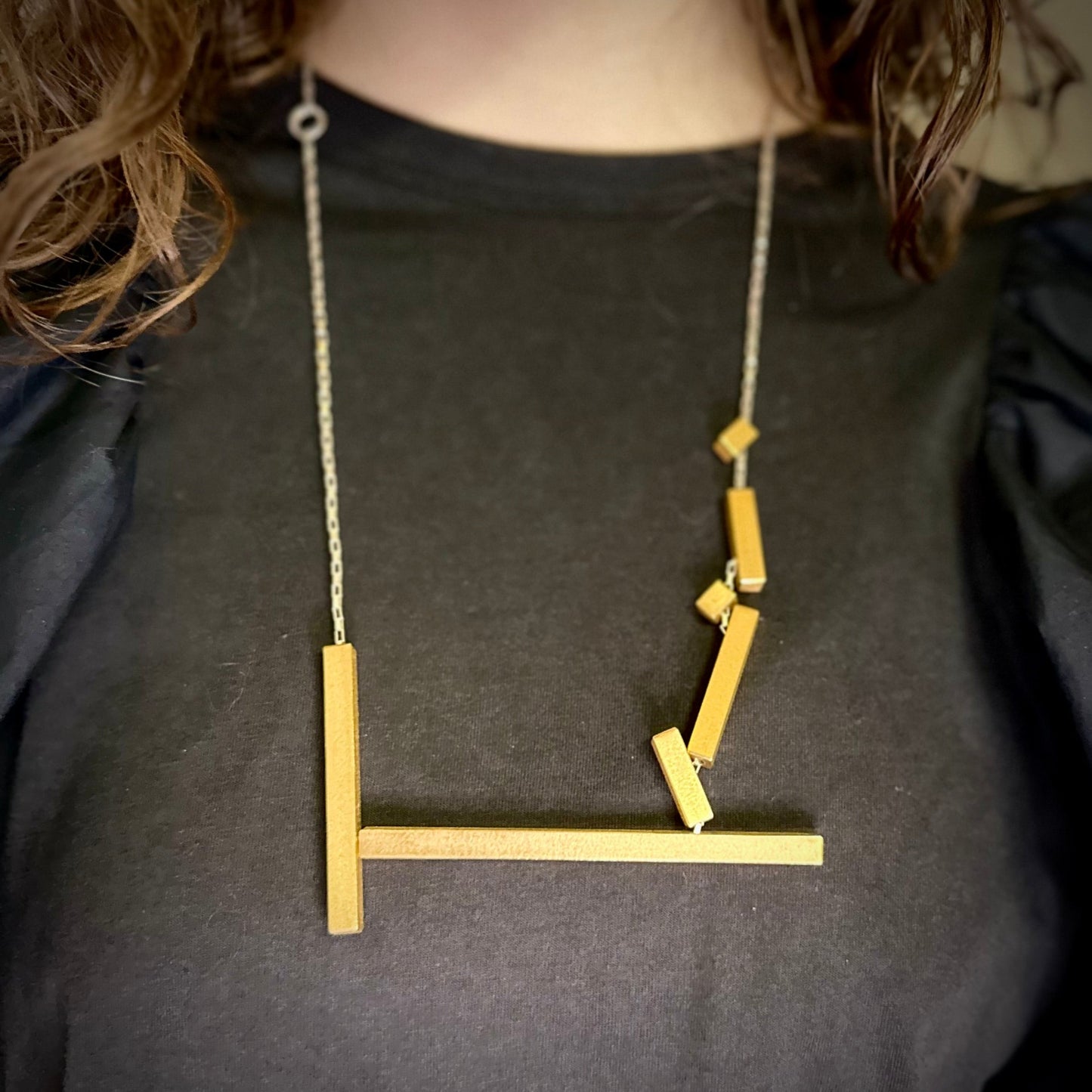 Architectural gold and silver cubist necklace
