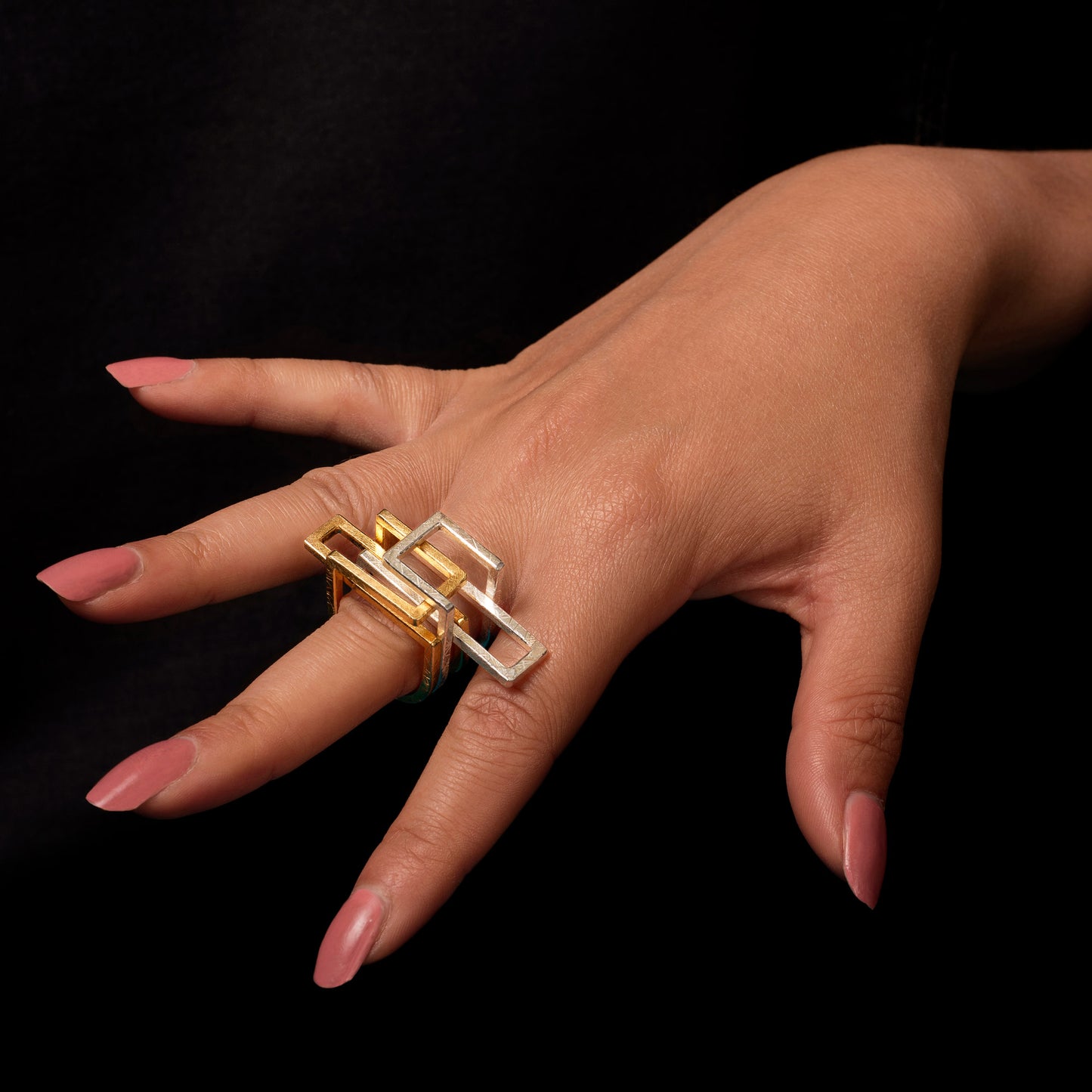 Lovelock Interlocking Architectural Ring Set | silver & gold