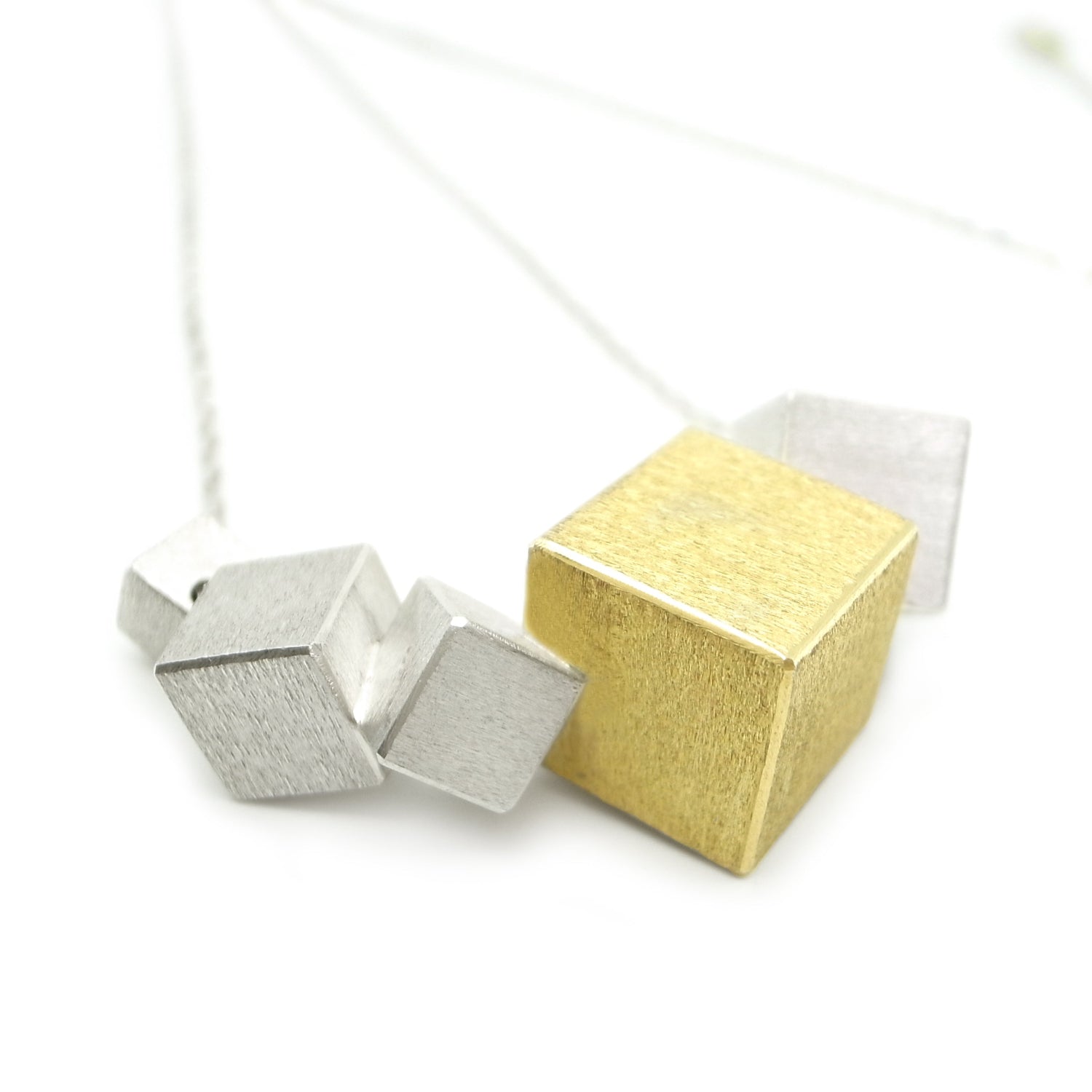 bespoke cubist large necklace silver and brass