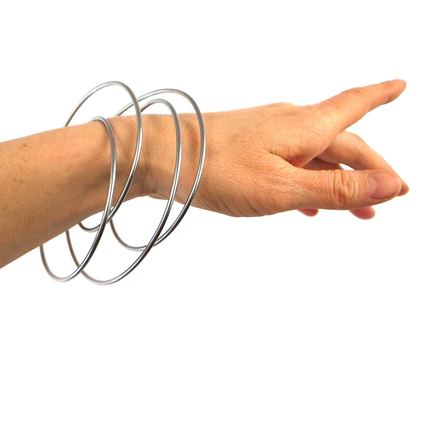 steel bangle modelled by DeeLyn Design