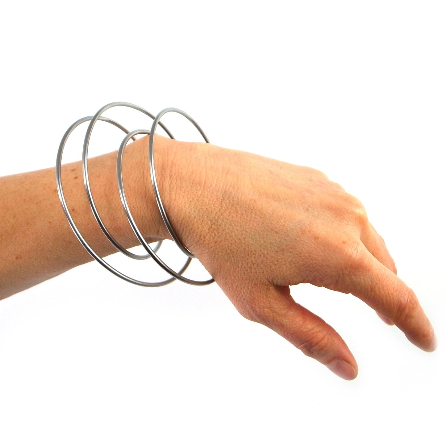 nuclear steel bangle modelled by DeeLyn Design
