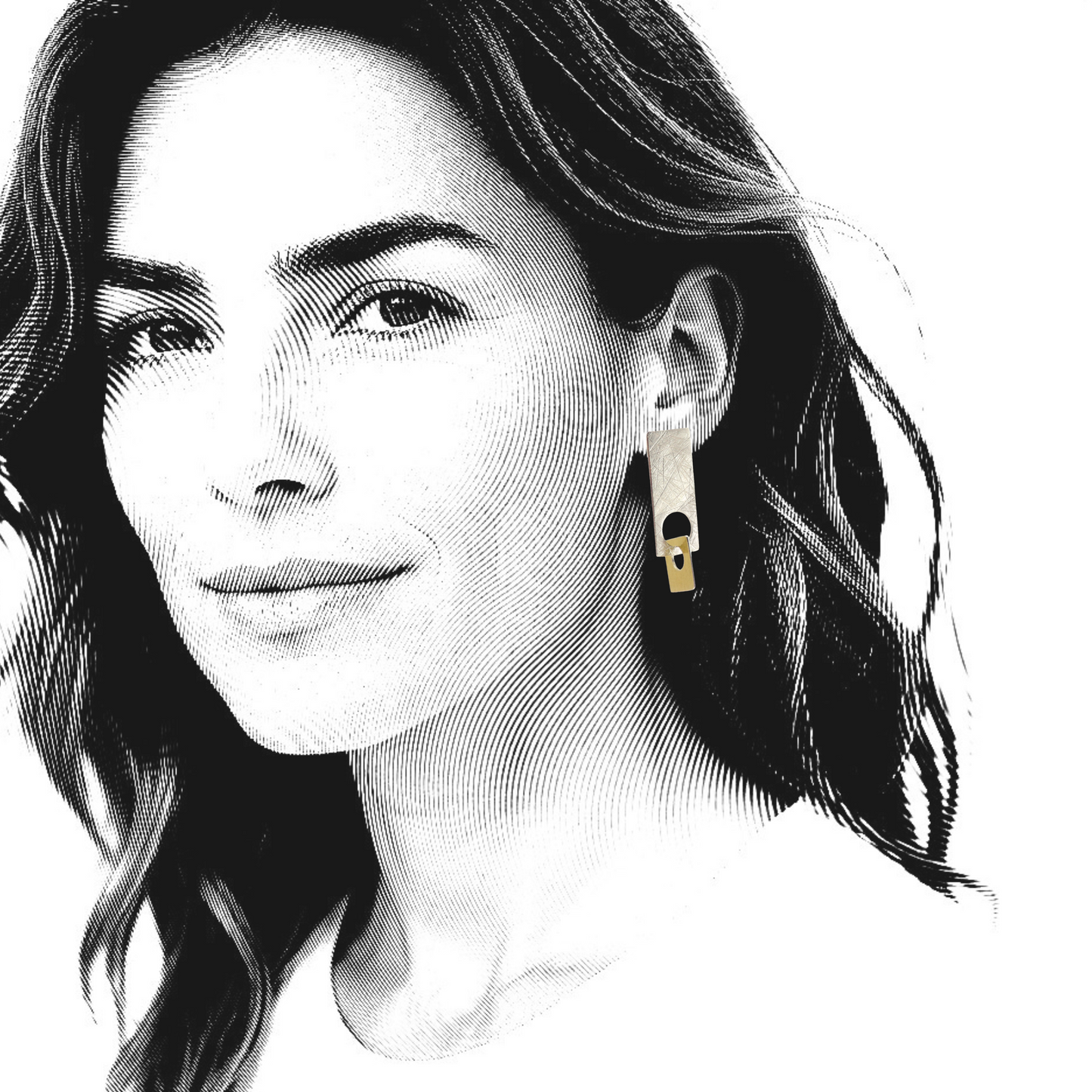 recreate Bauhaus rectangle dangle earrings in gold adn silver