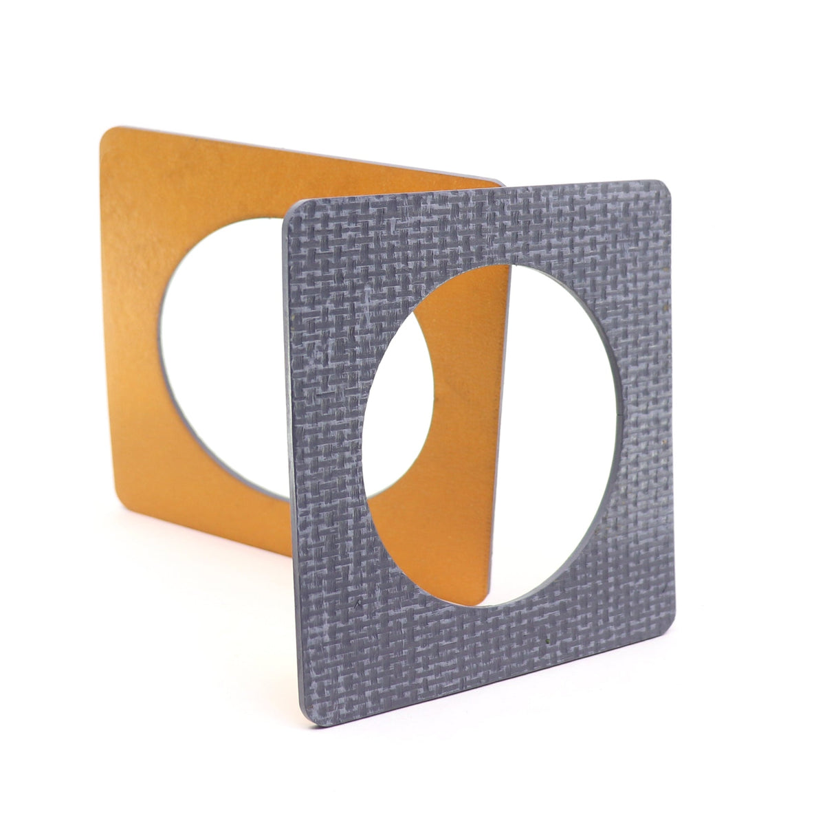 Square bangle showing both sides, orange and grey