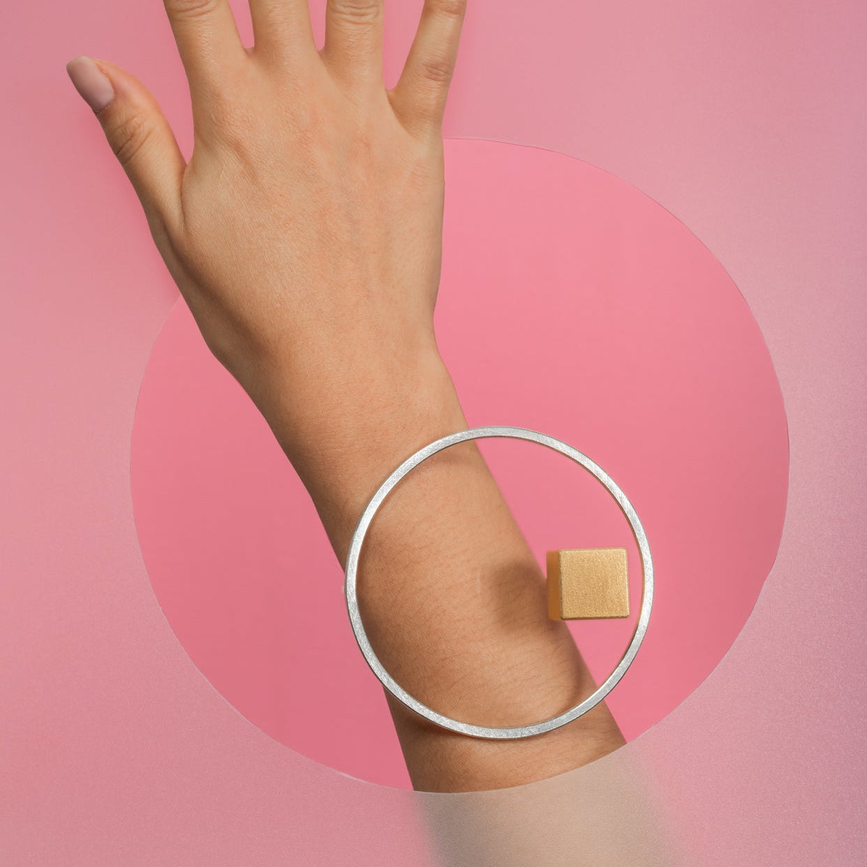 Levitate Structural Handmade Bangle | Silver + gold