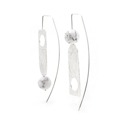 Arch reCreate earrings in bauhaus style silver and gold mismatched with howlite