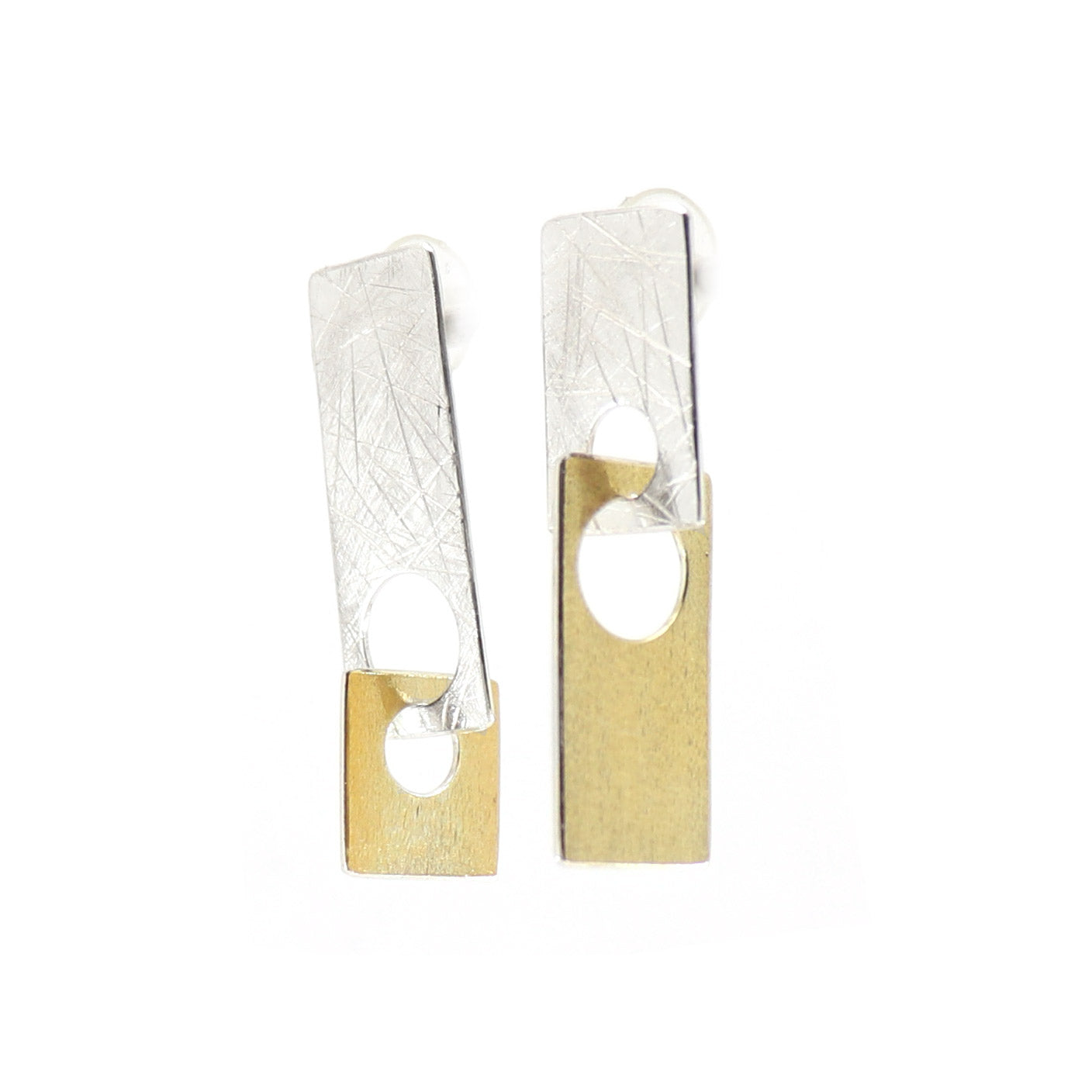 sq & rect reCreate earrings in bauhaus style silver and gold