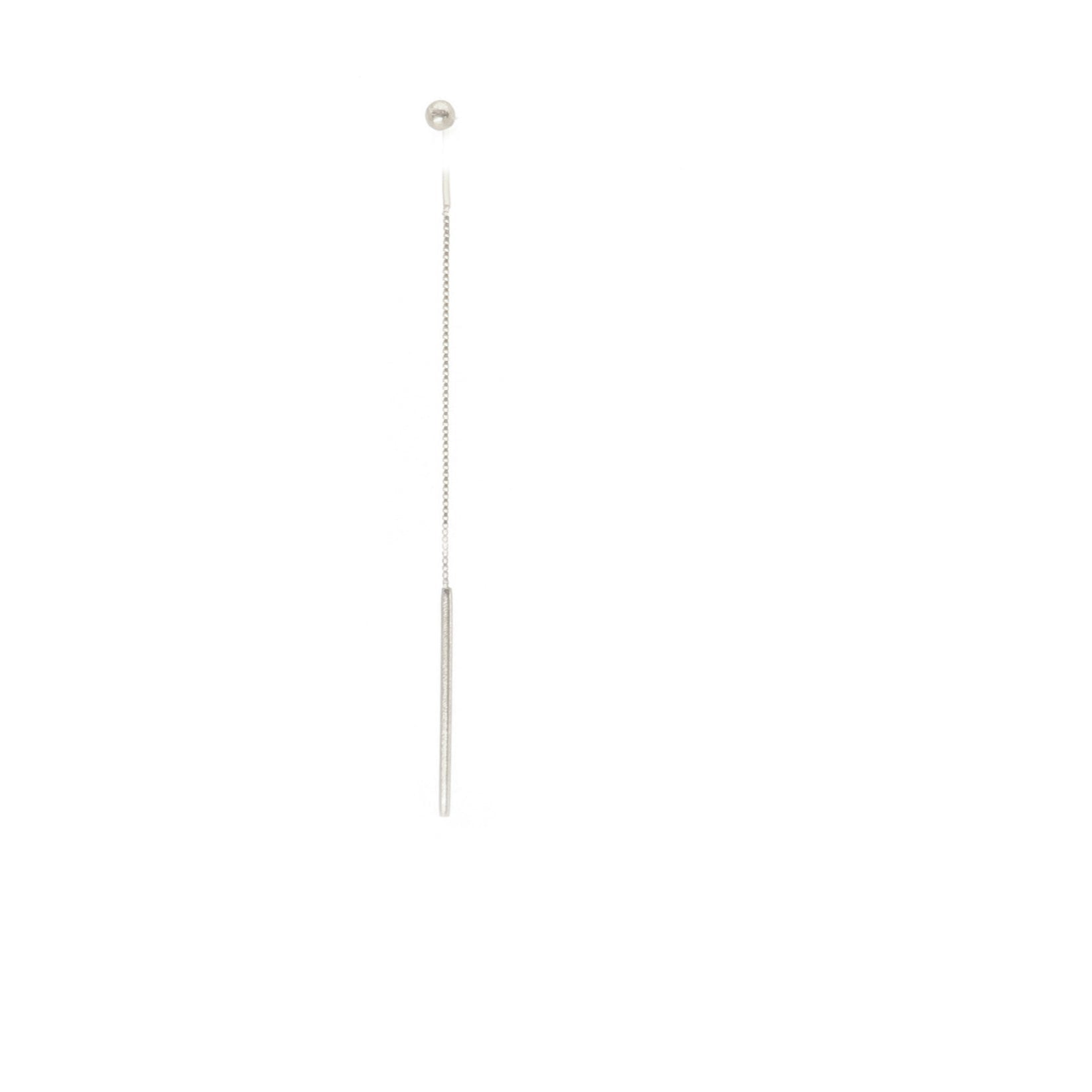 Long silver ball threader on a white background