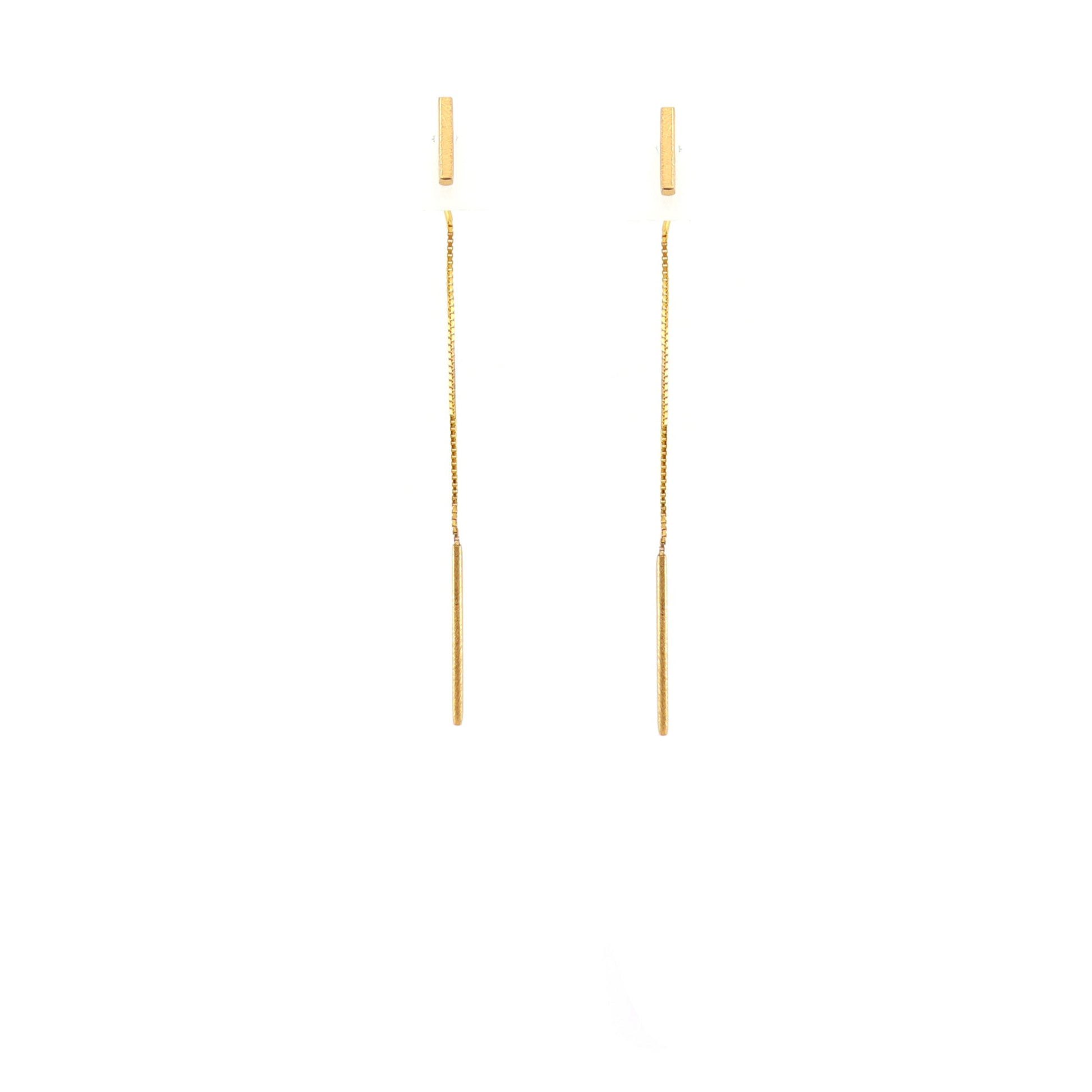 Gold bar threader earrings on a white background