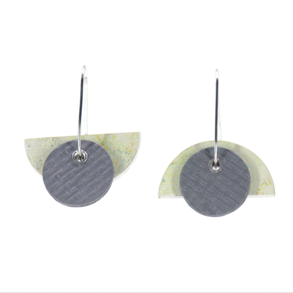 Converible and reversible Bauhaus shaped earrings on oval hoop