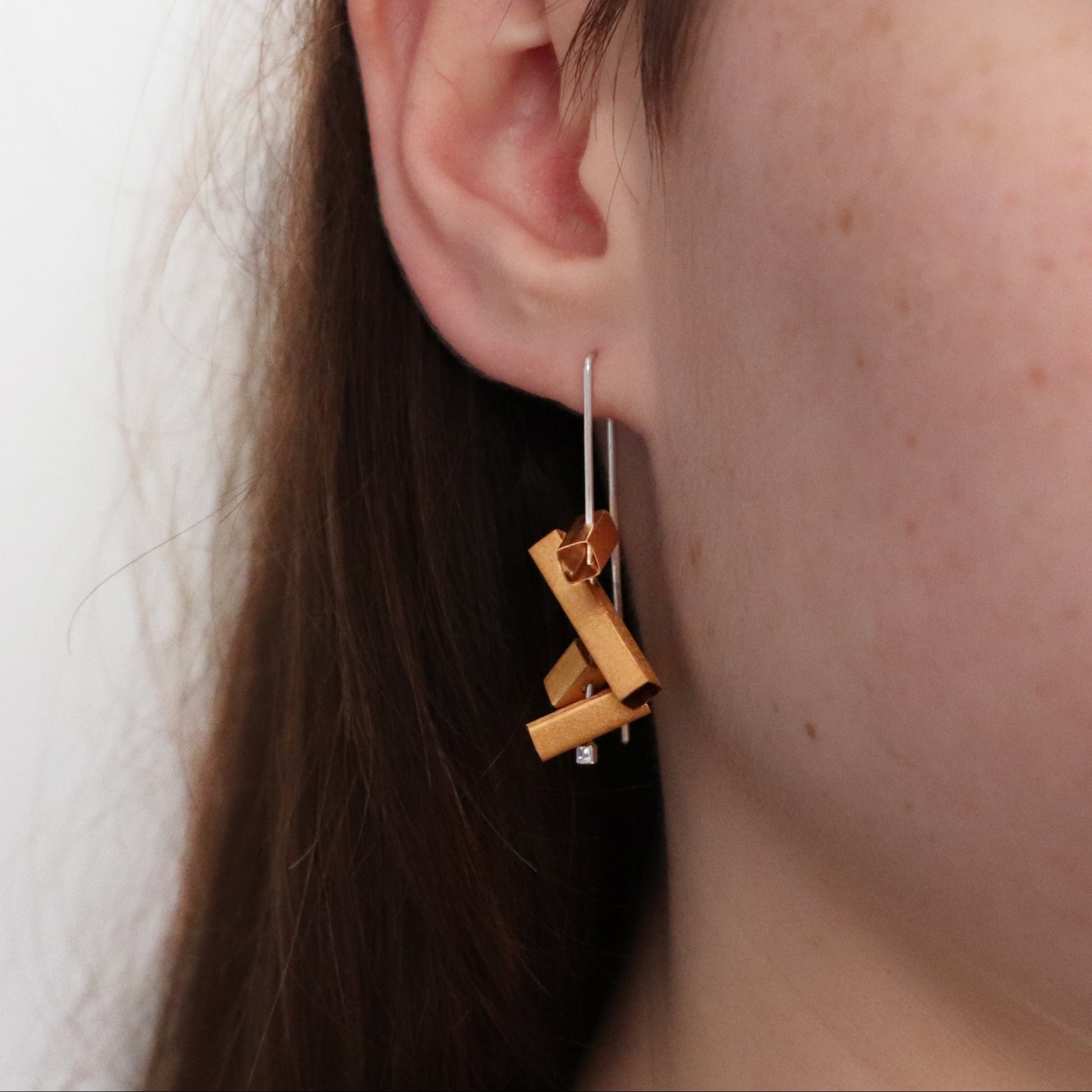 gold and silver geometric handmade earring 