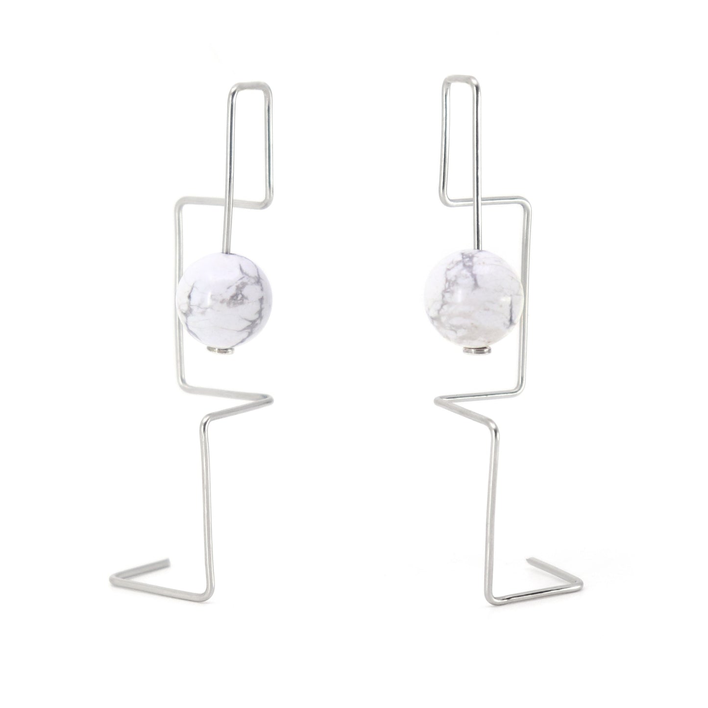 Architectural statement earrings with howlite beads