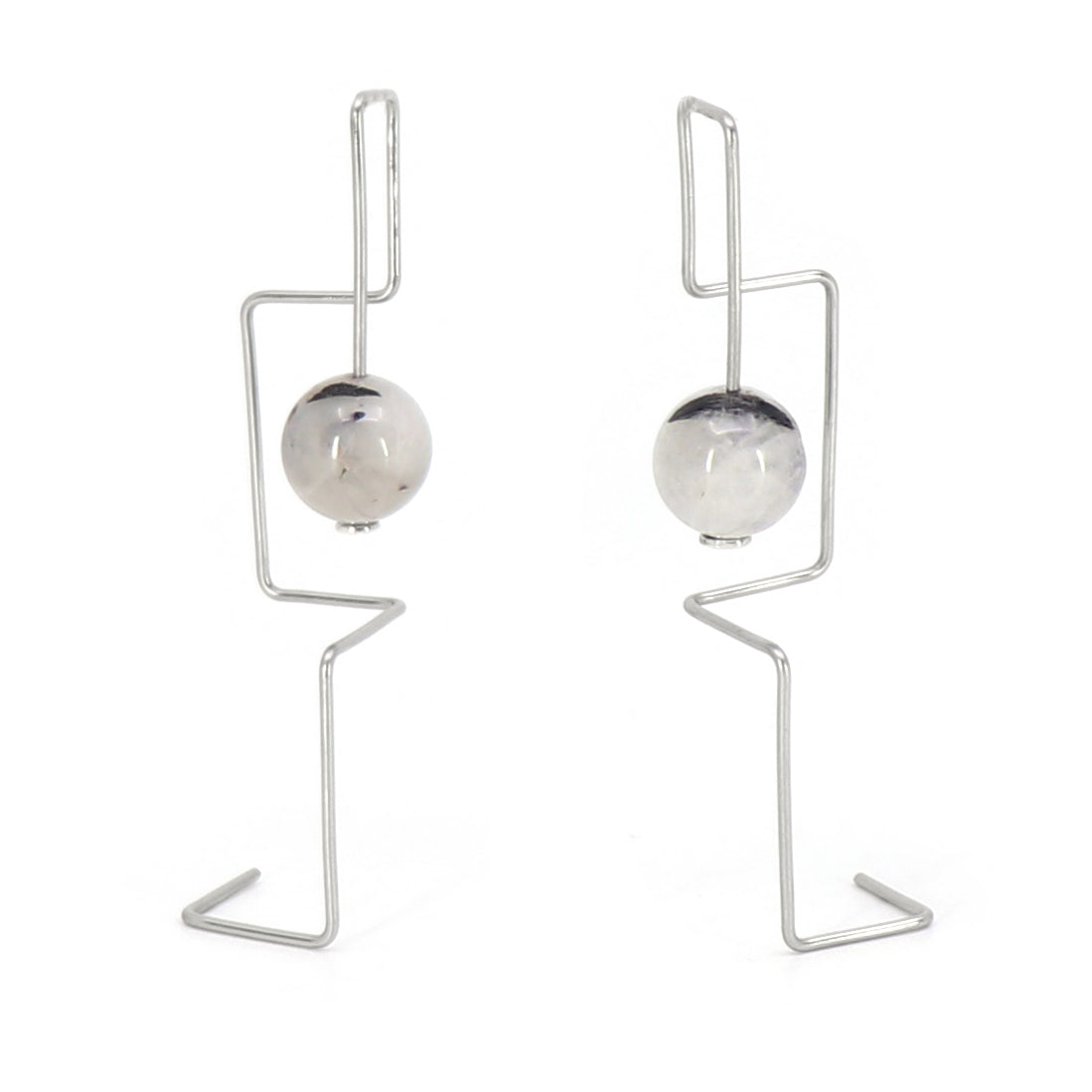 Sculptural wire earrings with rutilated agate beads