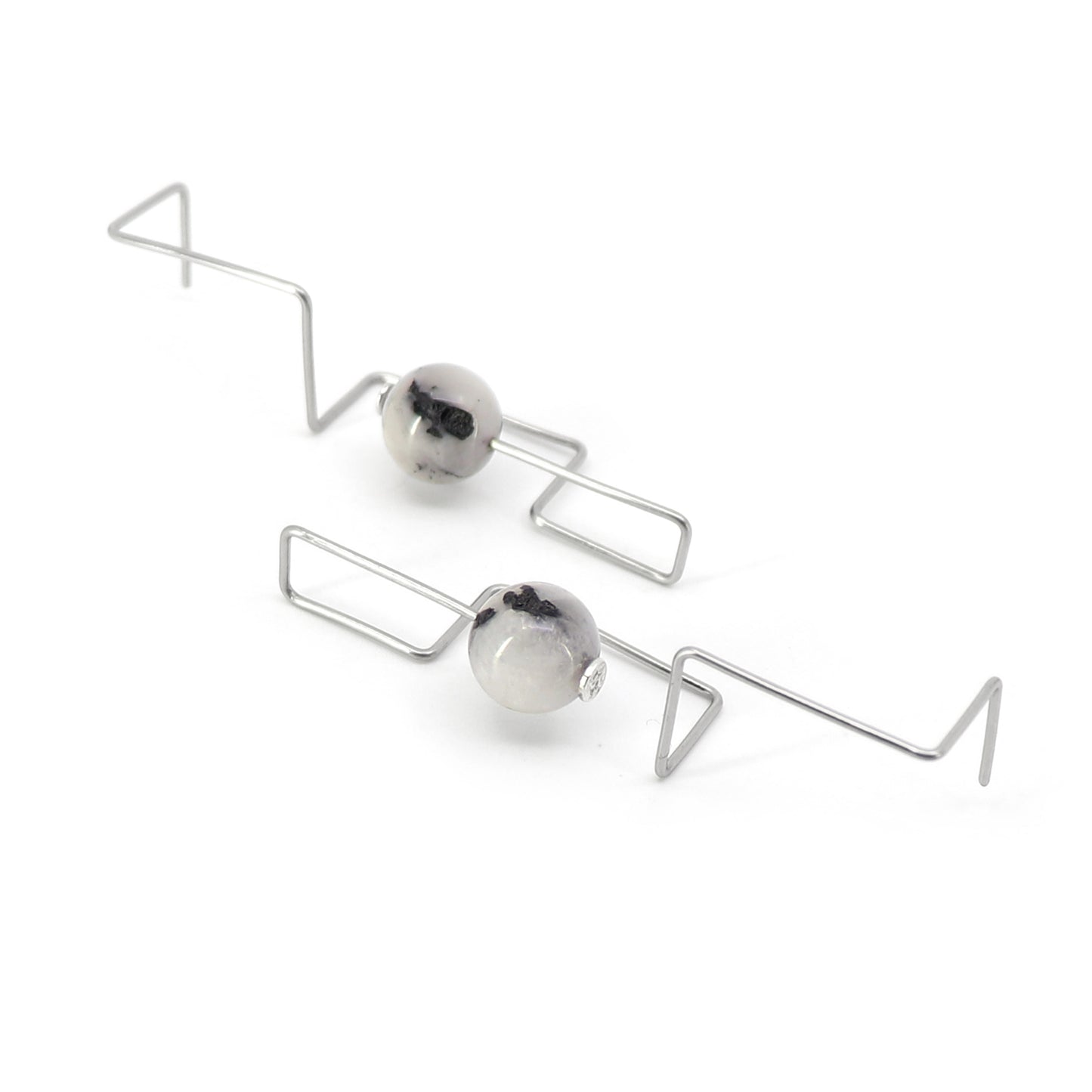statement wire earrings with rutilated agate bead