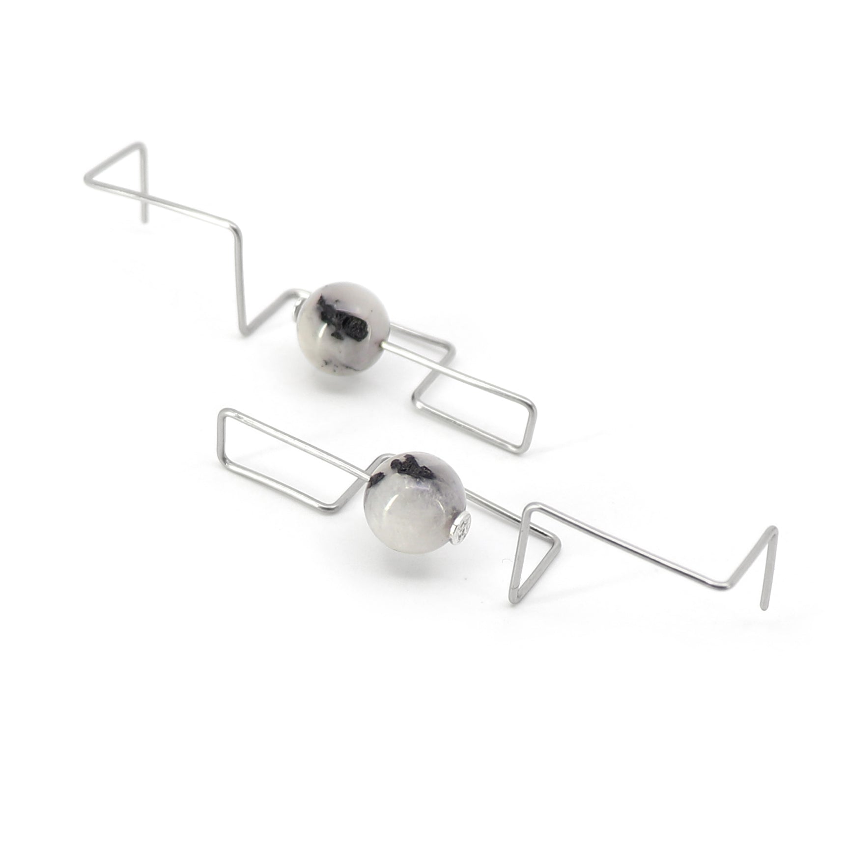 statement wire earrings with rutilated agate bead
