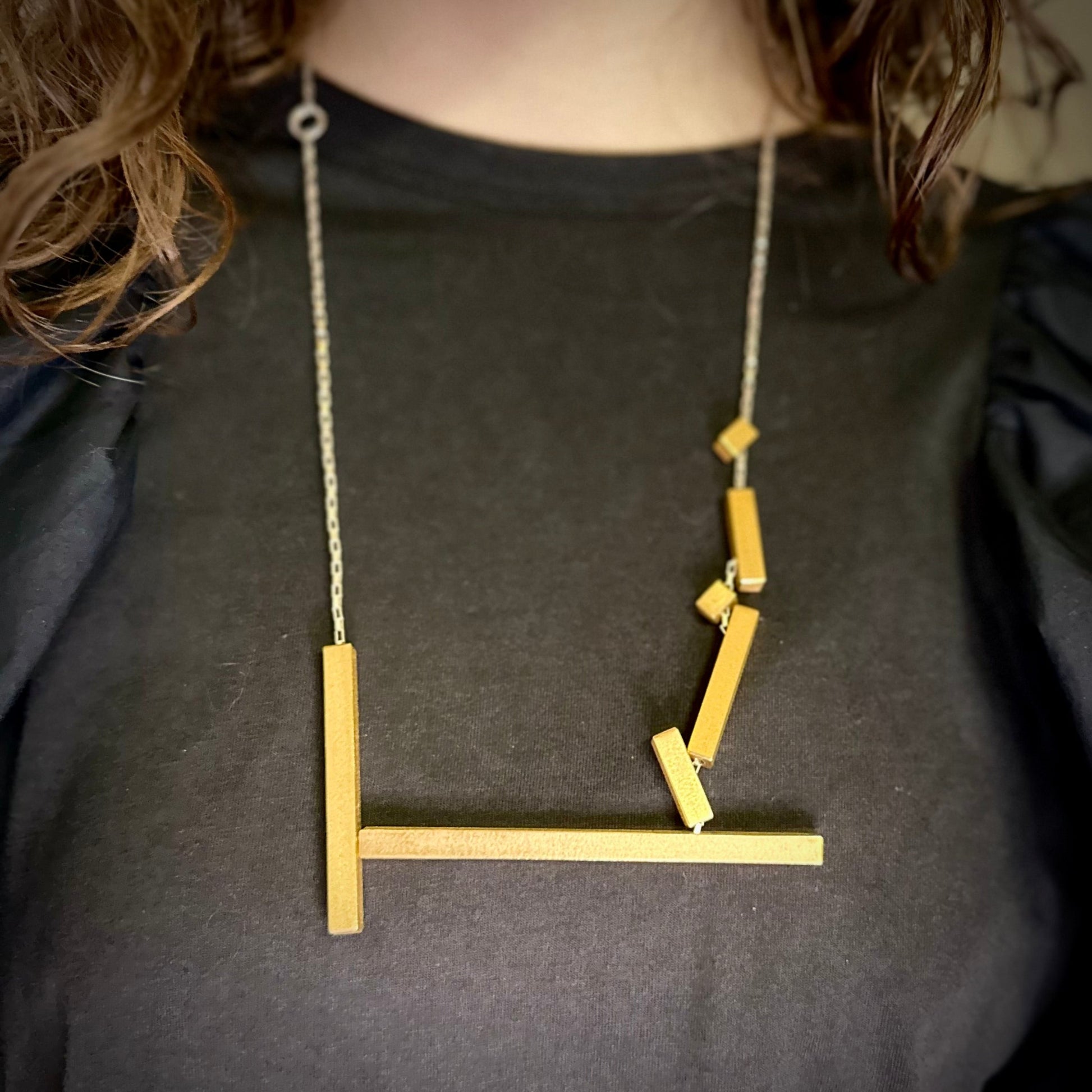 Architectural gold and silver cubist necklace 