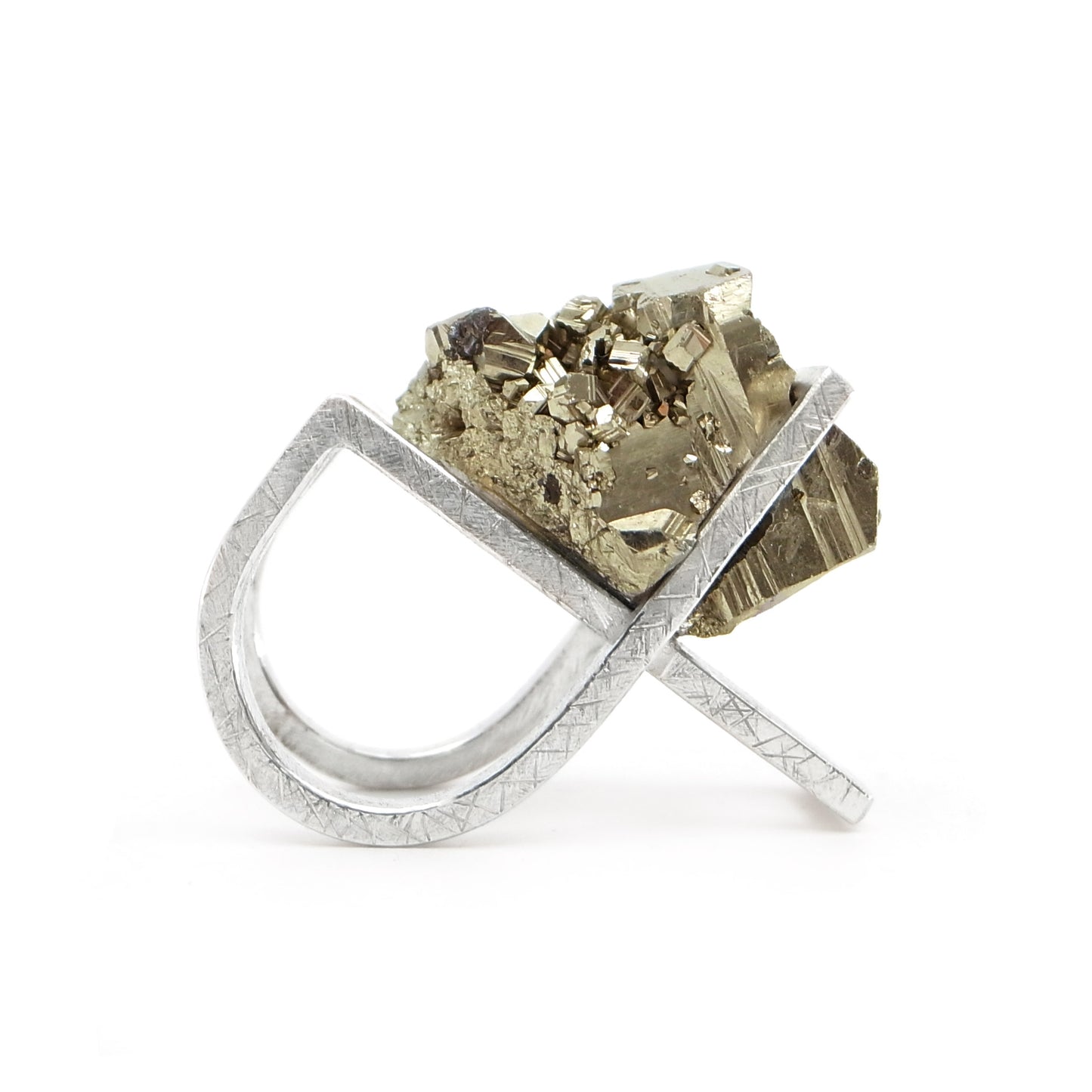XL Chariot Statement Ring silver + pyrite | SIZE R