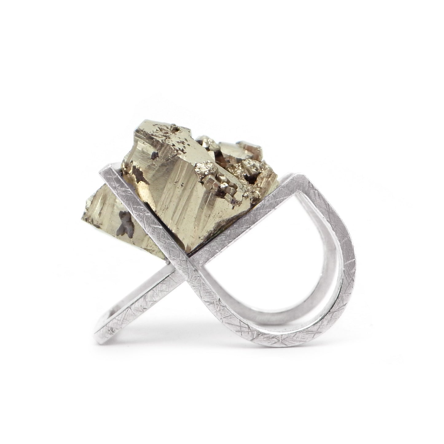 XL Chariot Statement Ring silver + pyrite | SIZE R
