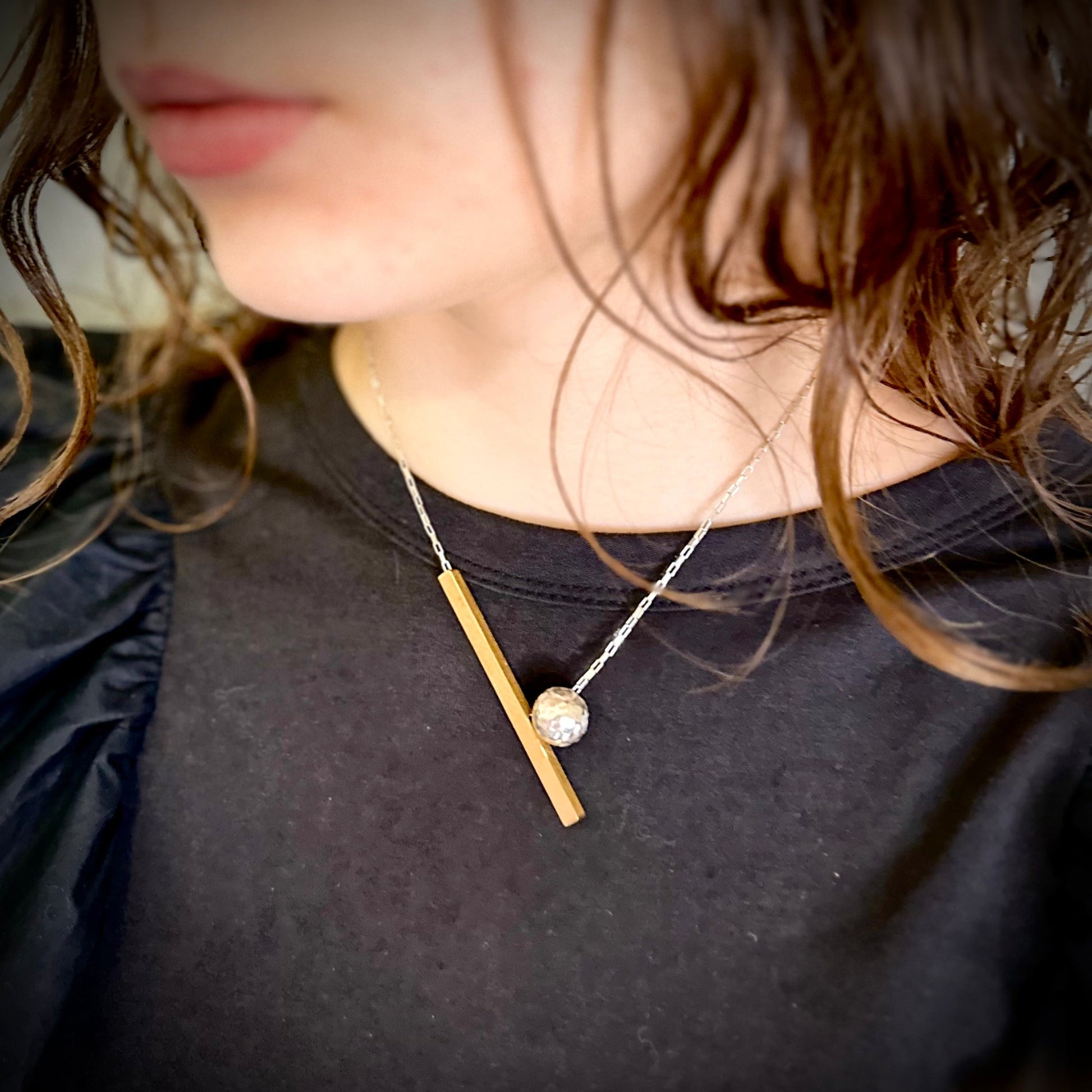 Sticks + Stones ball & stick necklace in gold and silver short length