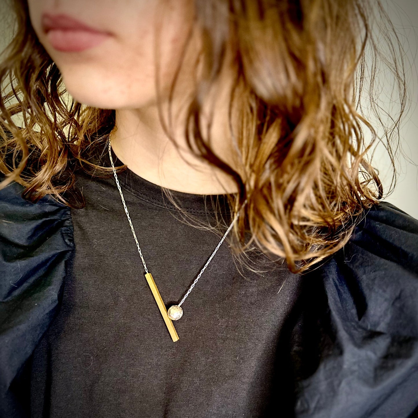Sticks + Stones ball & stick necklace in gold and silver. 