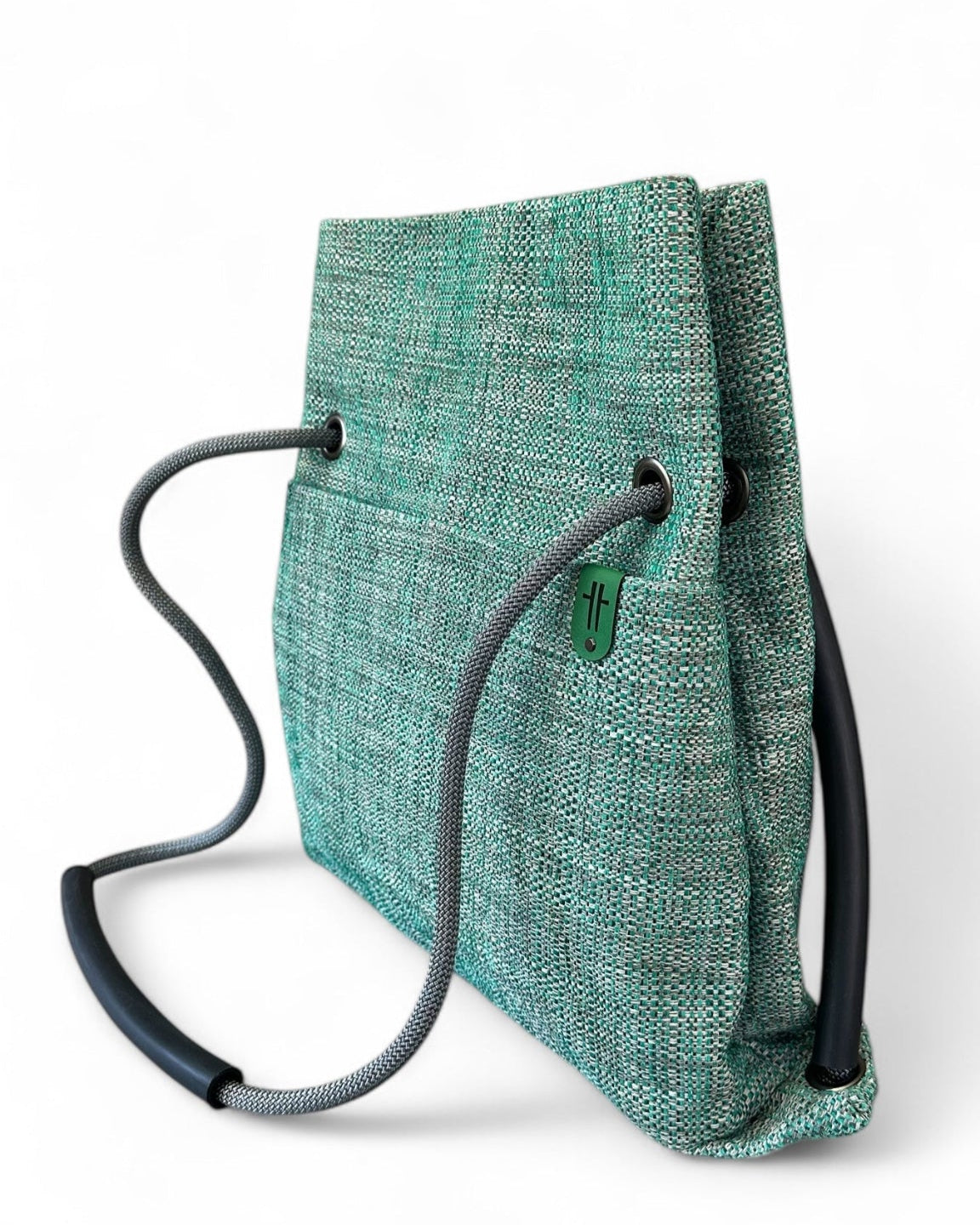 Turquoise heavy weave twill sustainable bag - convertible commuter backpack - limited edition