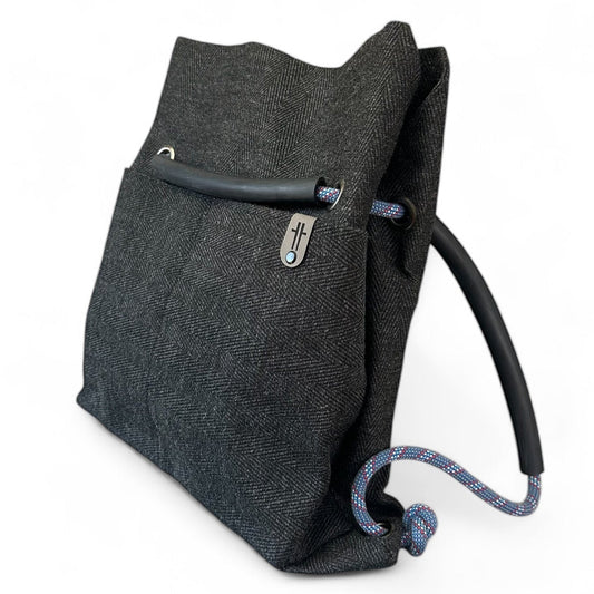 black sustainable ditto convertible bag with upcycled climbing rope