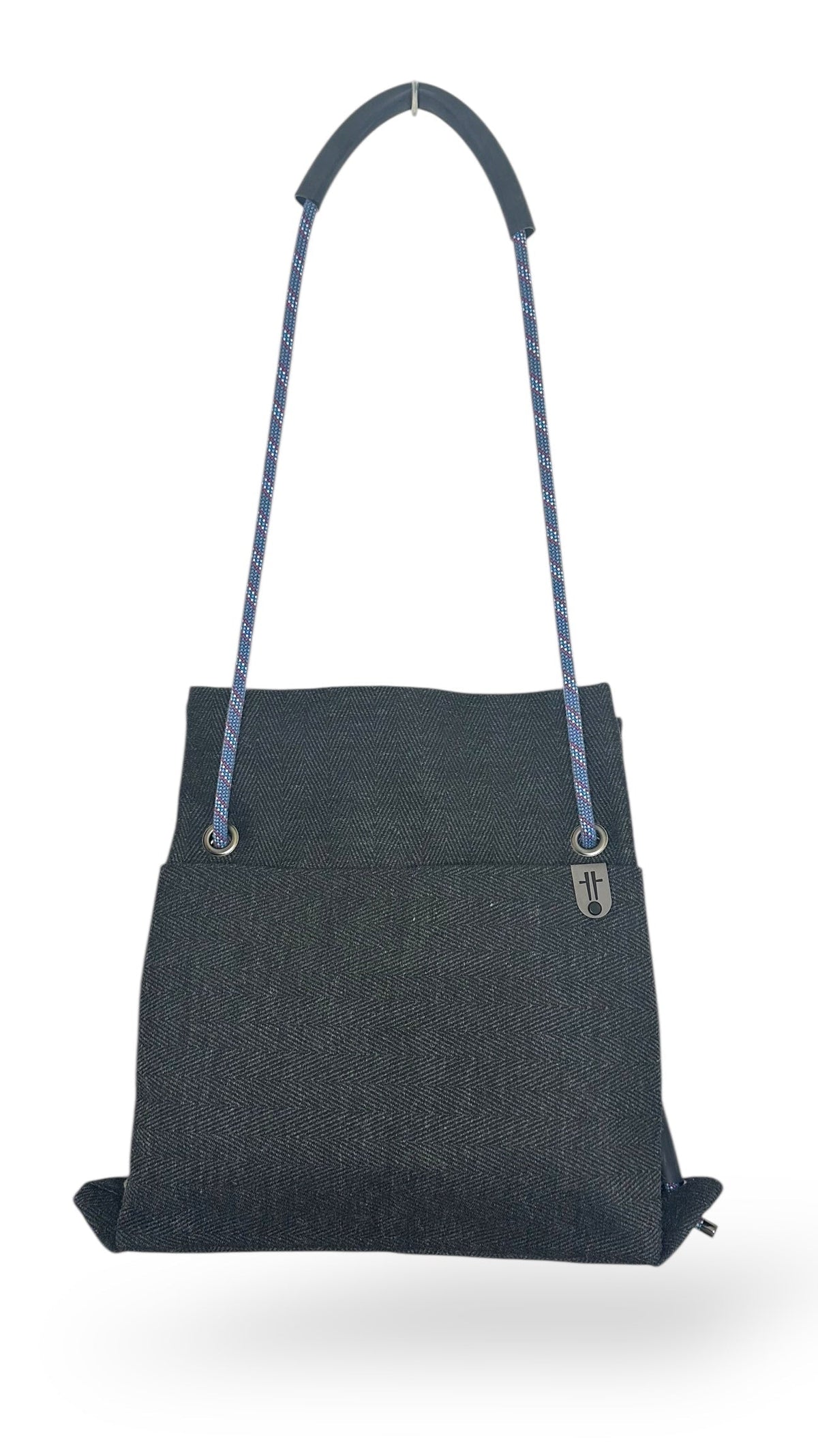 black chevron sustainable ditto convertible bag with upcycled climbing rope