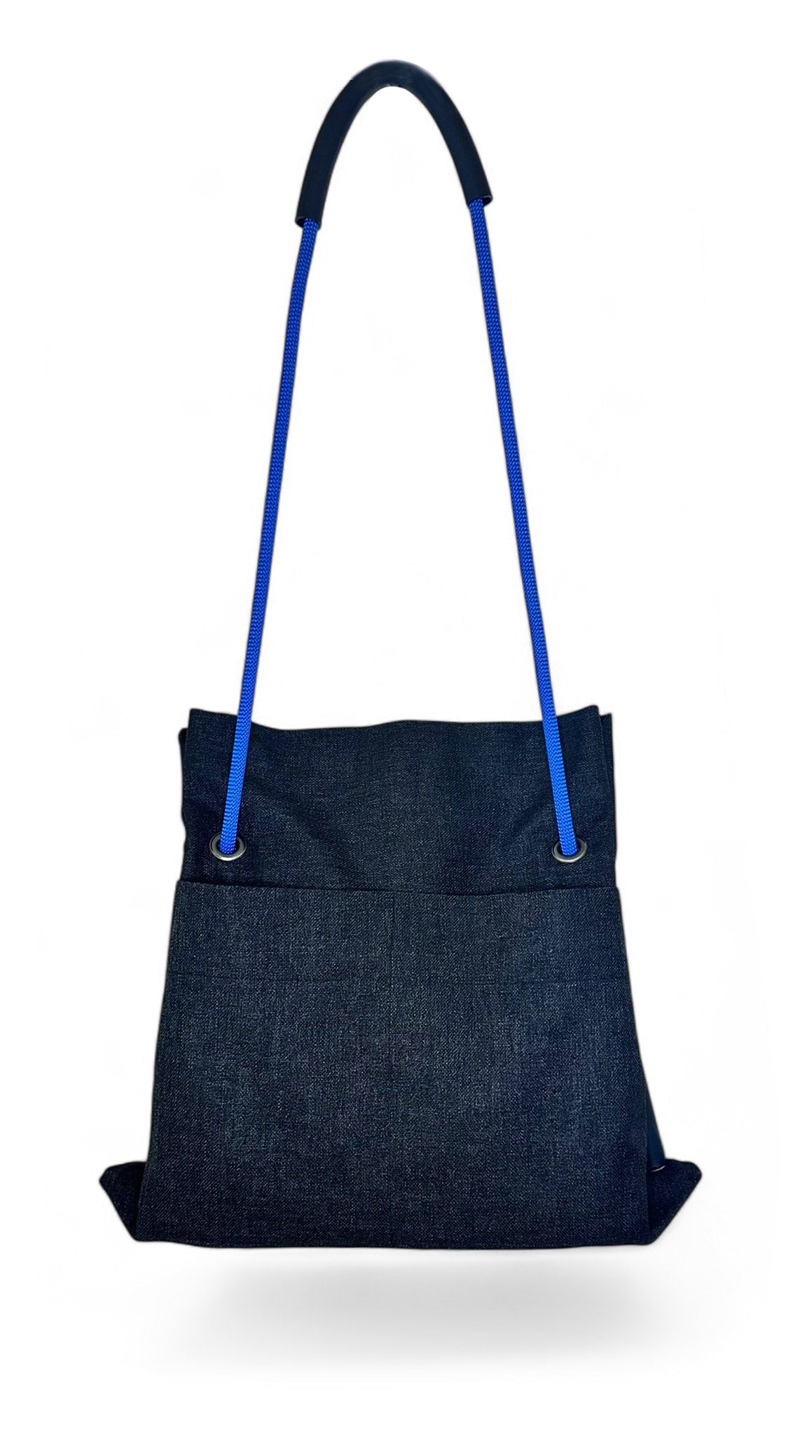 ditto handmade convertible backpack in black tweed hanging
