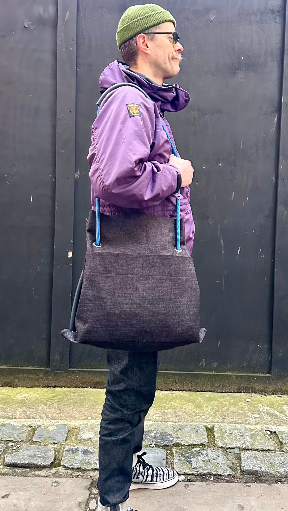 black twill modelled bag